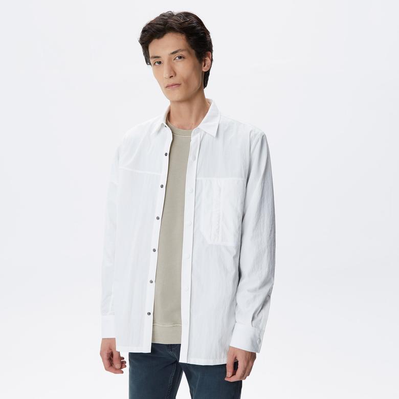 Erkek Relaxed Fit Baskılı Ekru Gömlek