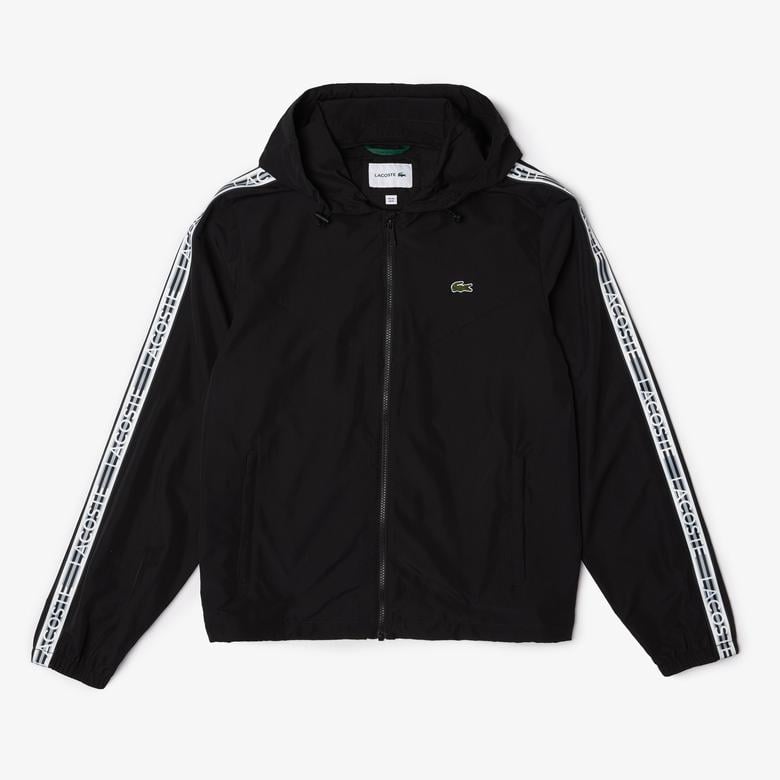 Erkek Dik Yaka Baskılı Siyah Mont