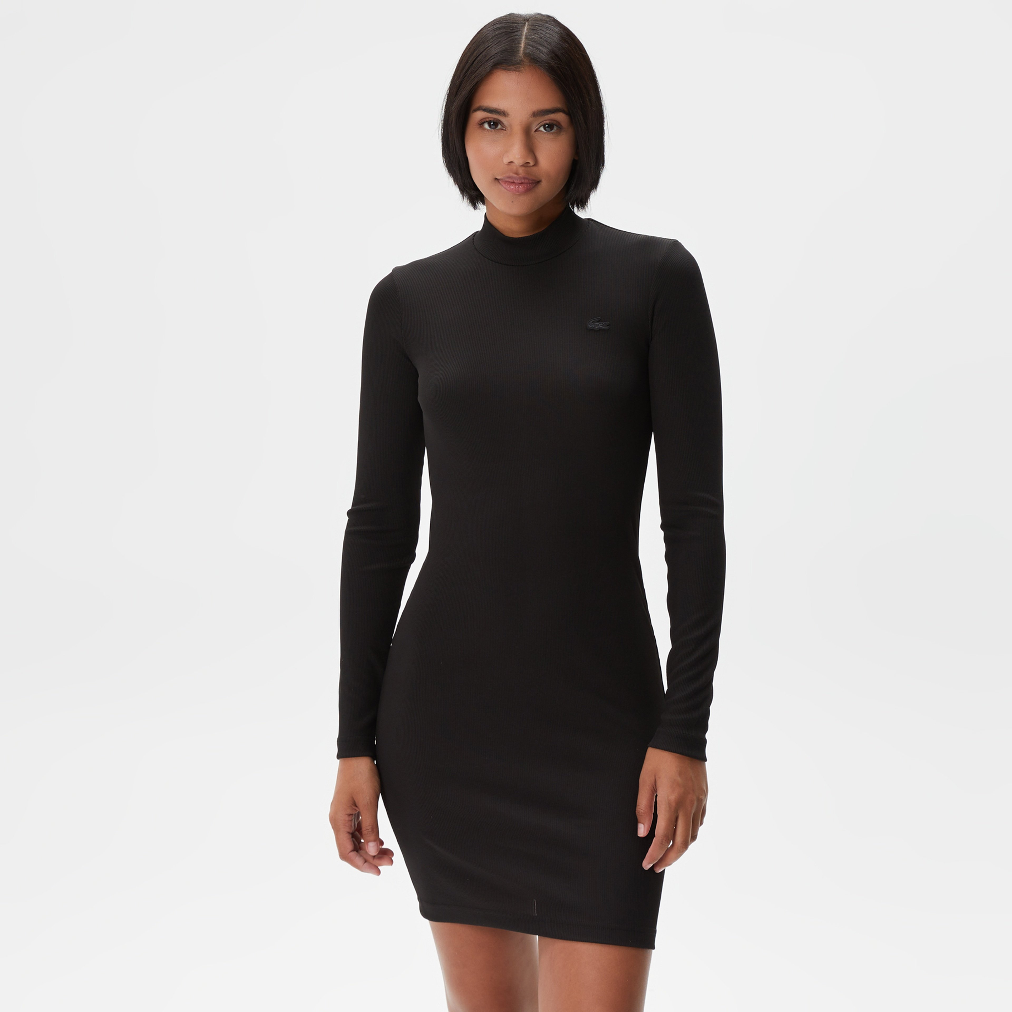 Kadın Slim Fit Uzun Kollu Dik Yaka Siyah Elbise