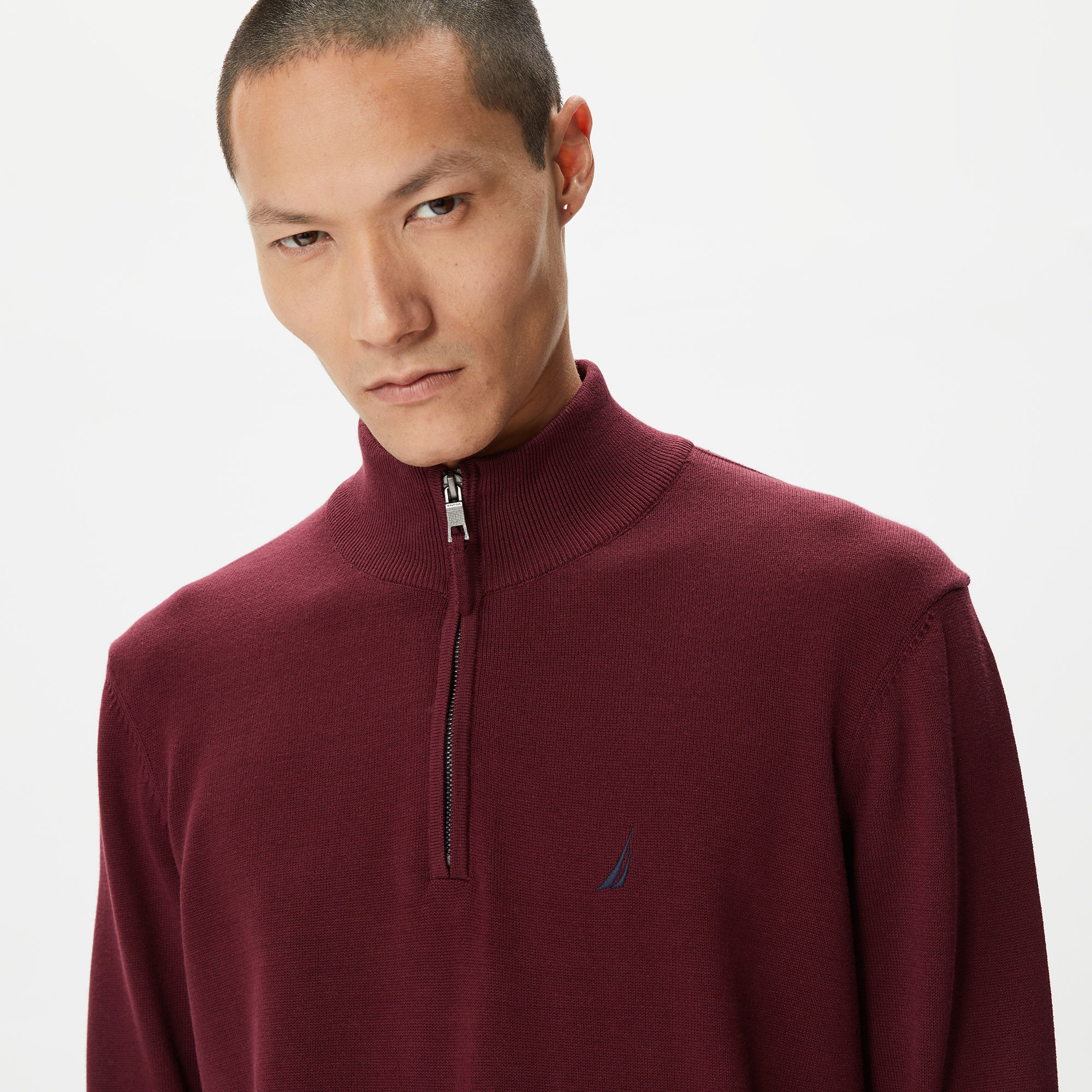 Nautica Erkek Bordo Standart Fit Dik Yakalı Kazak