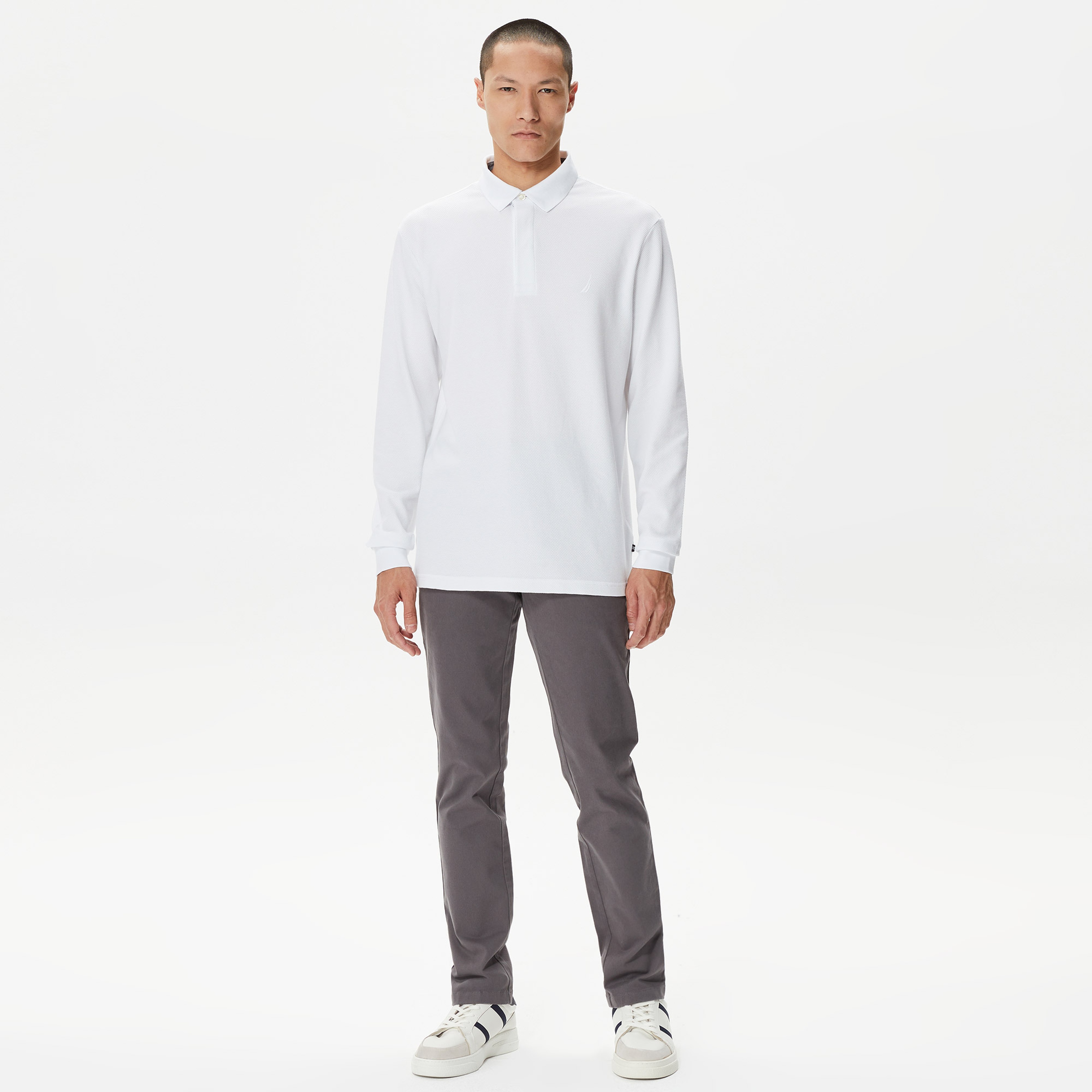 Nautica Erkek Beyaz Slim Fit Uzun Kollu Polo Yaka T-Shirt