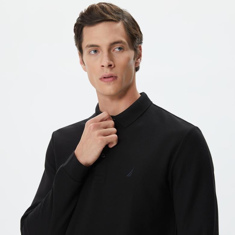 Nautica Erkek Siyah Slim Fit Uzun Kollu Polo Yaka T-Shirt