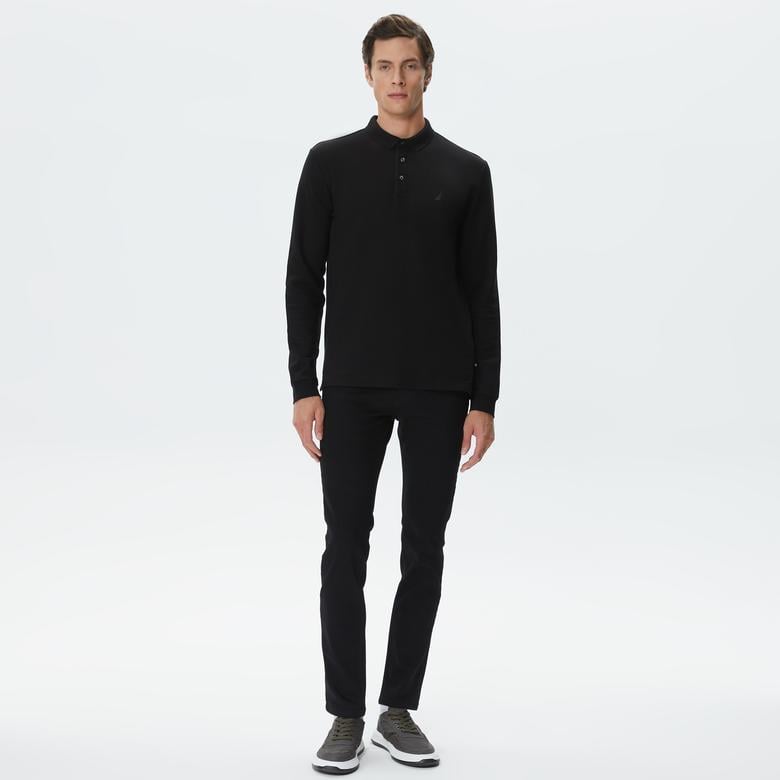 Nautica Erkek Siyah Slim Fit Uzun Kollu Polo Yaka T-Shirt