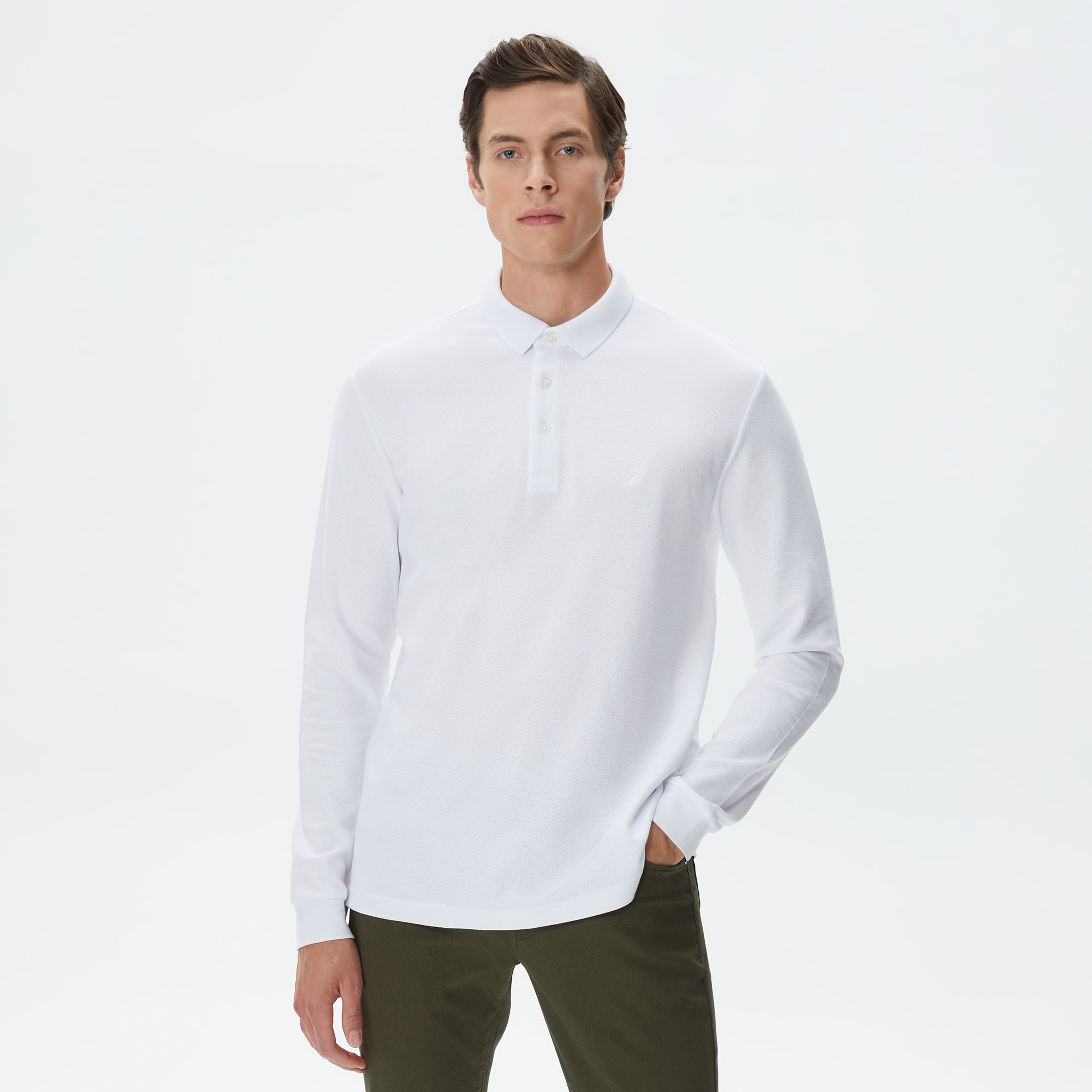 Nautica Erkek Beyaz Slim Fit Uzun Kollu Polo Yaka T-Shirt