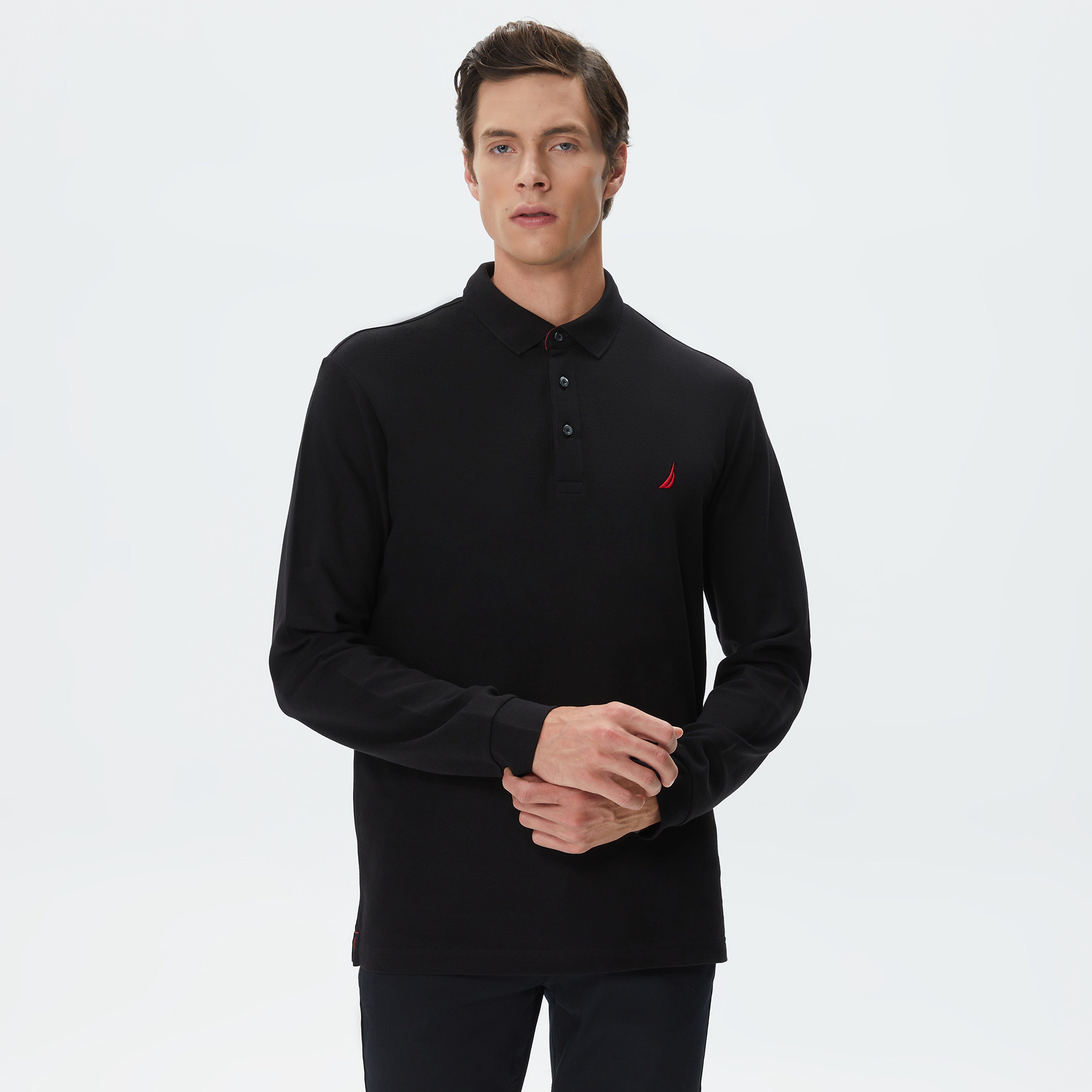 Nautica Erkek Siyah Classic Fit Uzun Kollu Polo Yaka T-Shirt