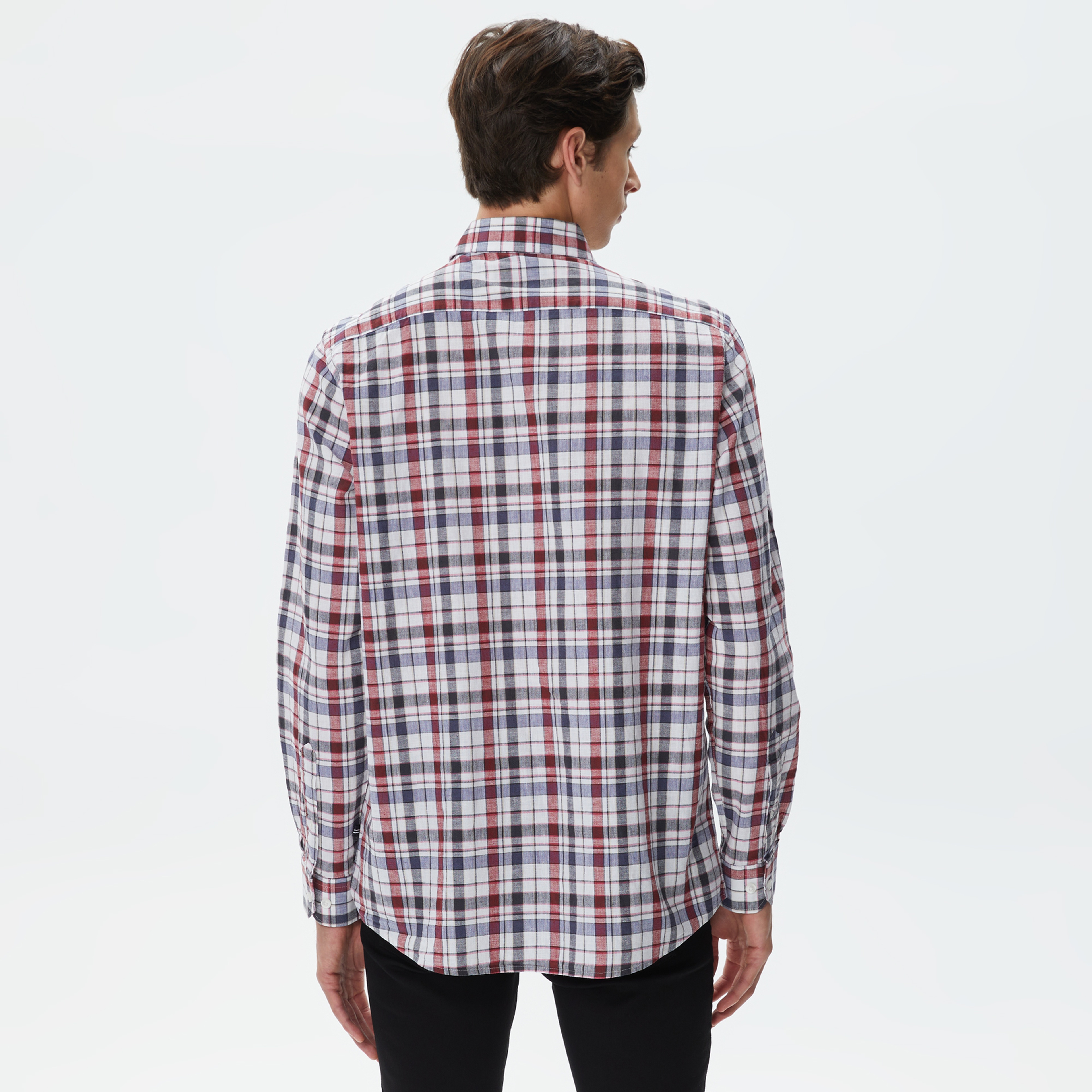 Nautica Erkek Kırık Beyaz Classic Fit Uzun Kollu Ekoseli Gömlek