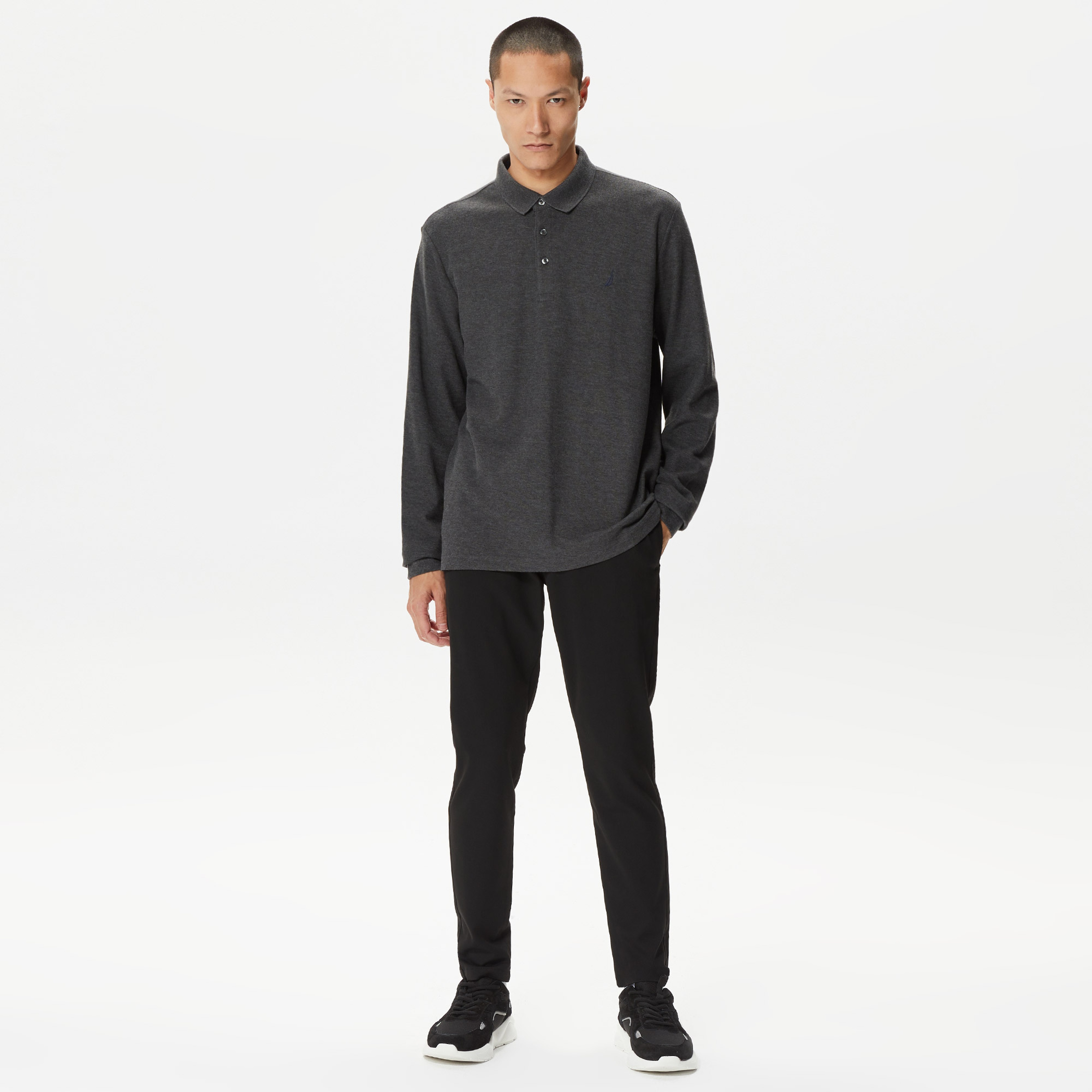 Nautica Erkek Gri Classic Fit Uzun Kollu Polo Yaka T-Shirt