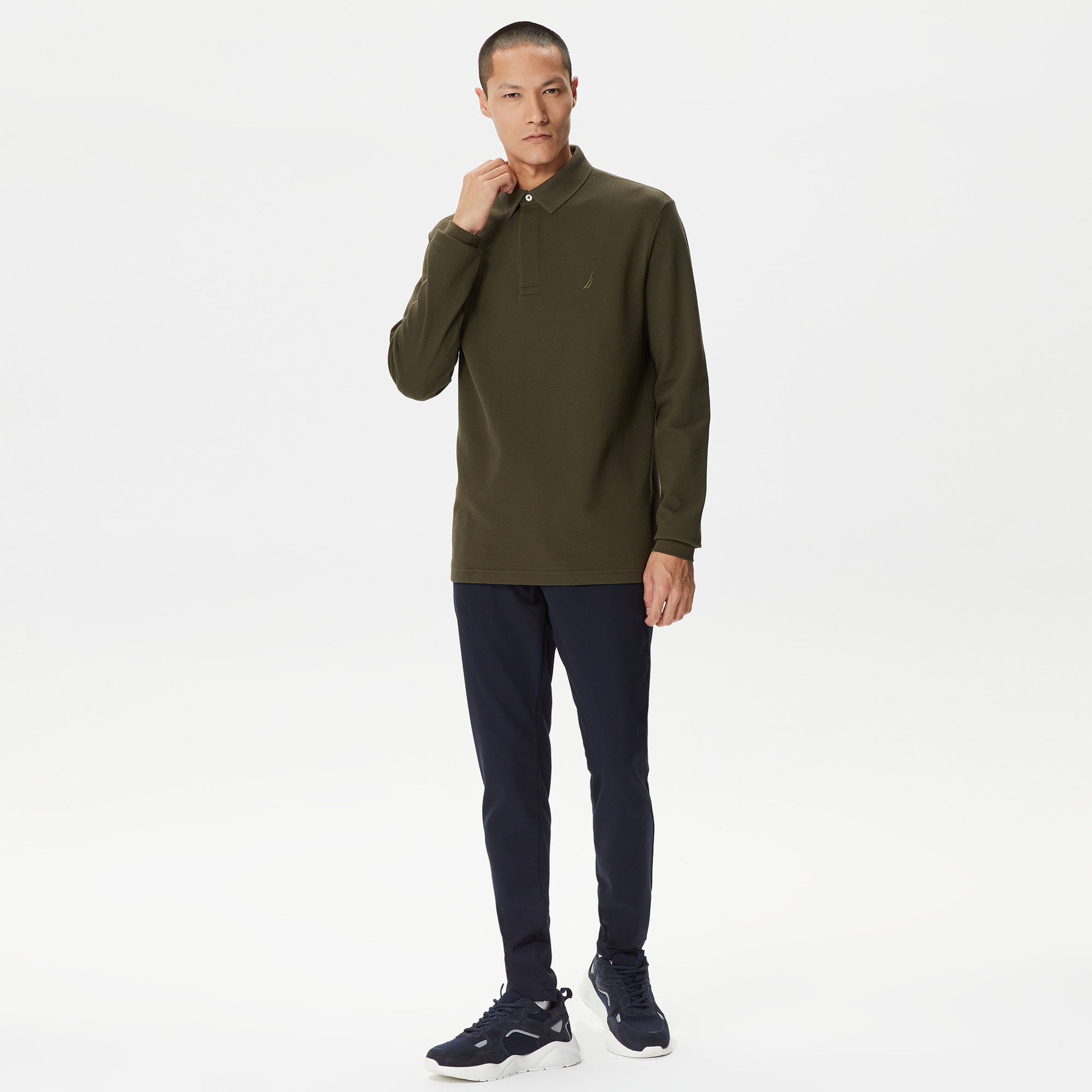 Nautica Erkek Yeşil Slim Fit Uzun Kollu Polo Yaka T-Shirt