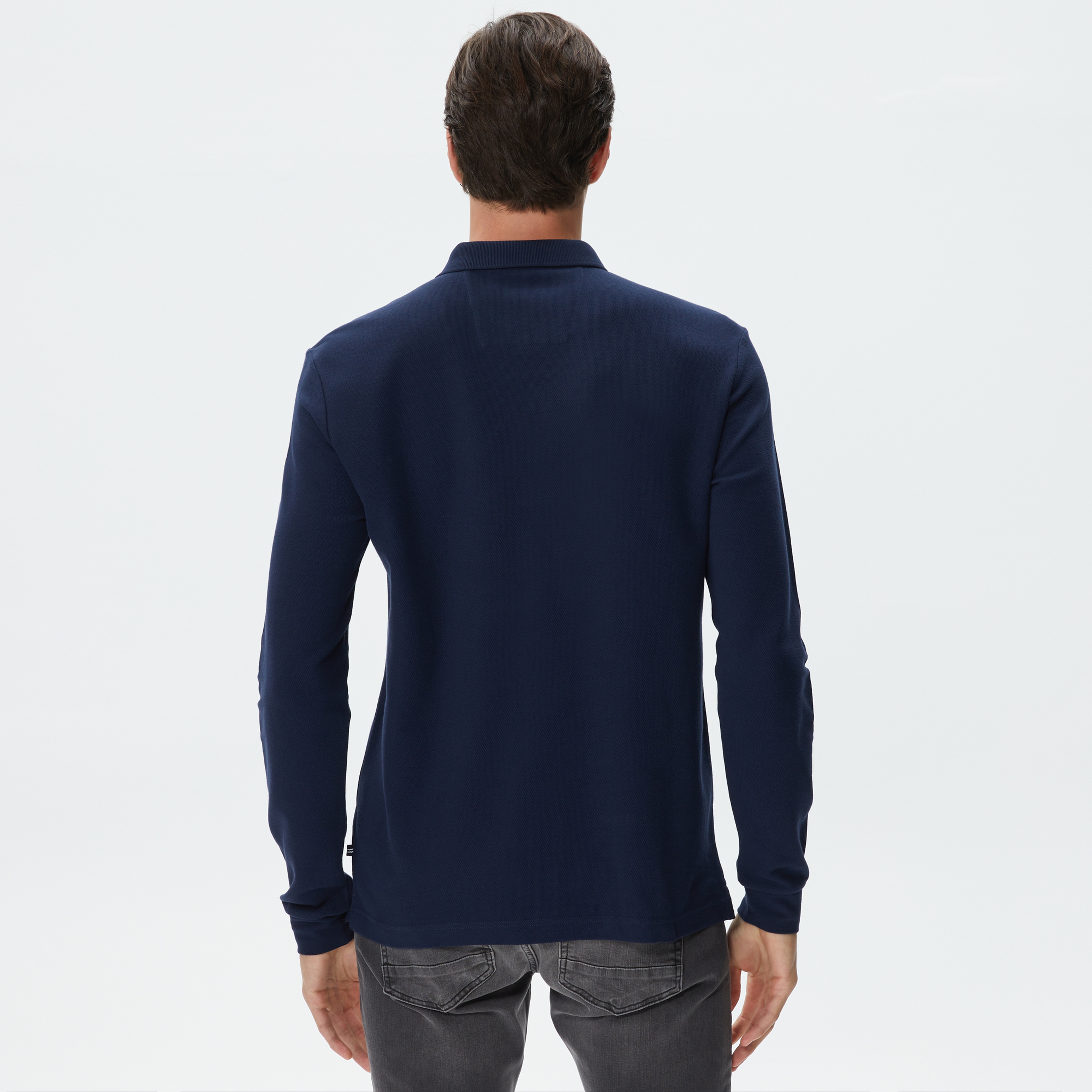 Nautica Erkek Lacivert Slim Fit Uzun Kollu Polo Yaka T-Shirt