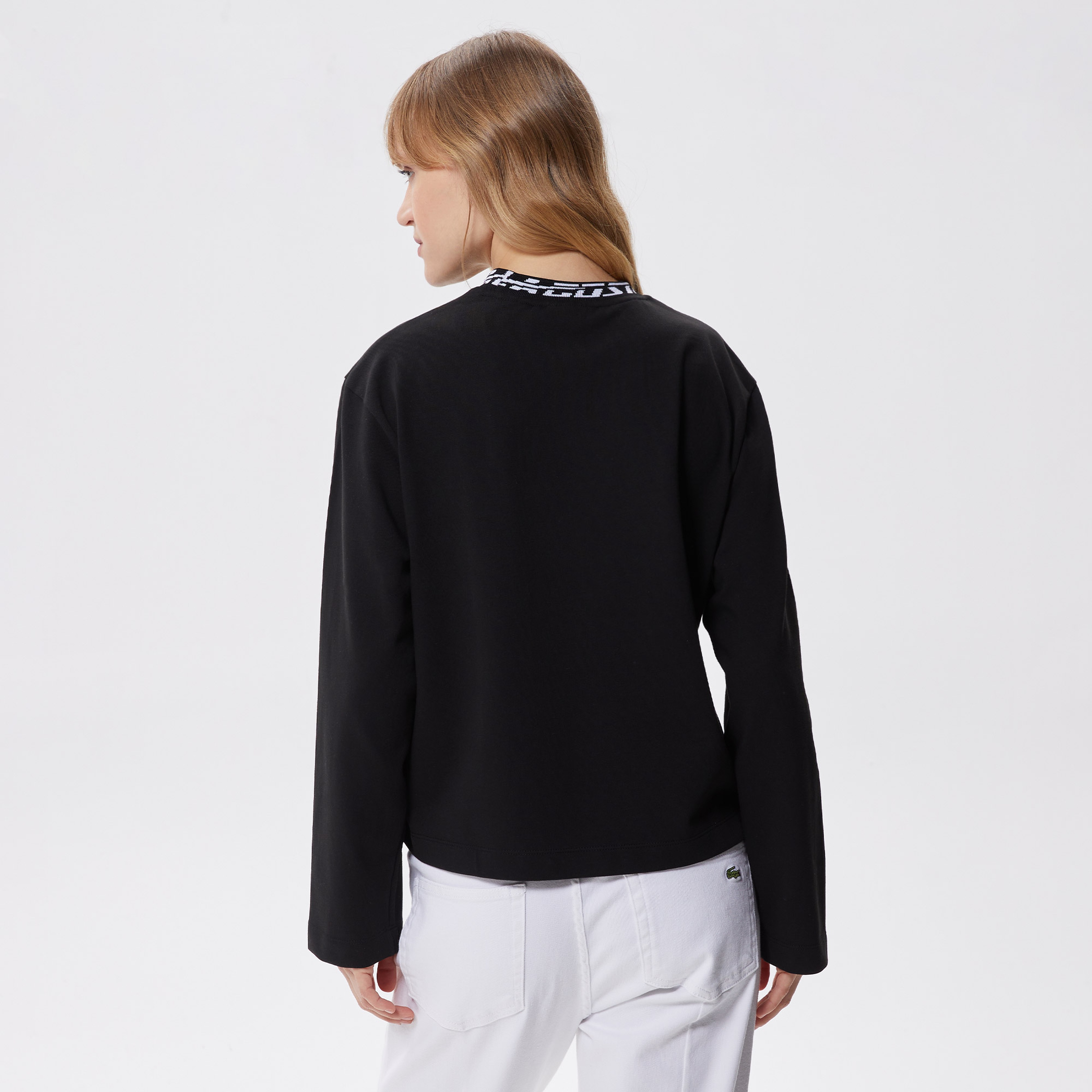 Kadın Oversize Uzun Kollu Baskılı Bisiklet Yaka Siyah T-Shirt
