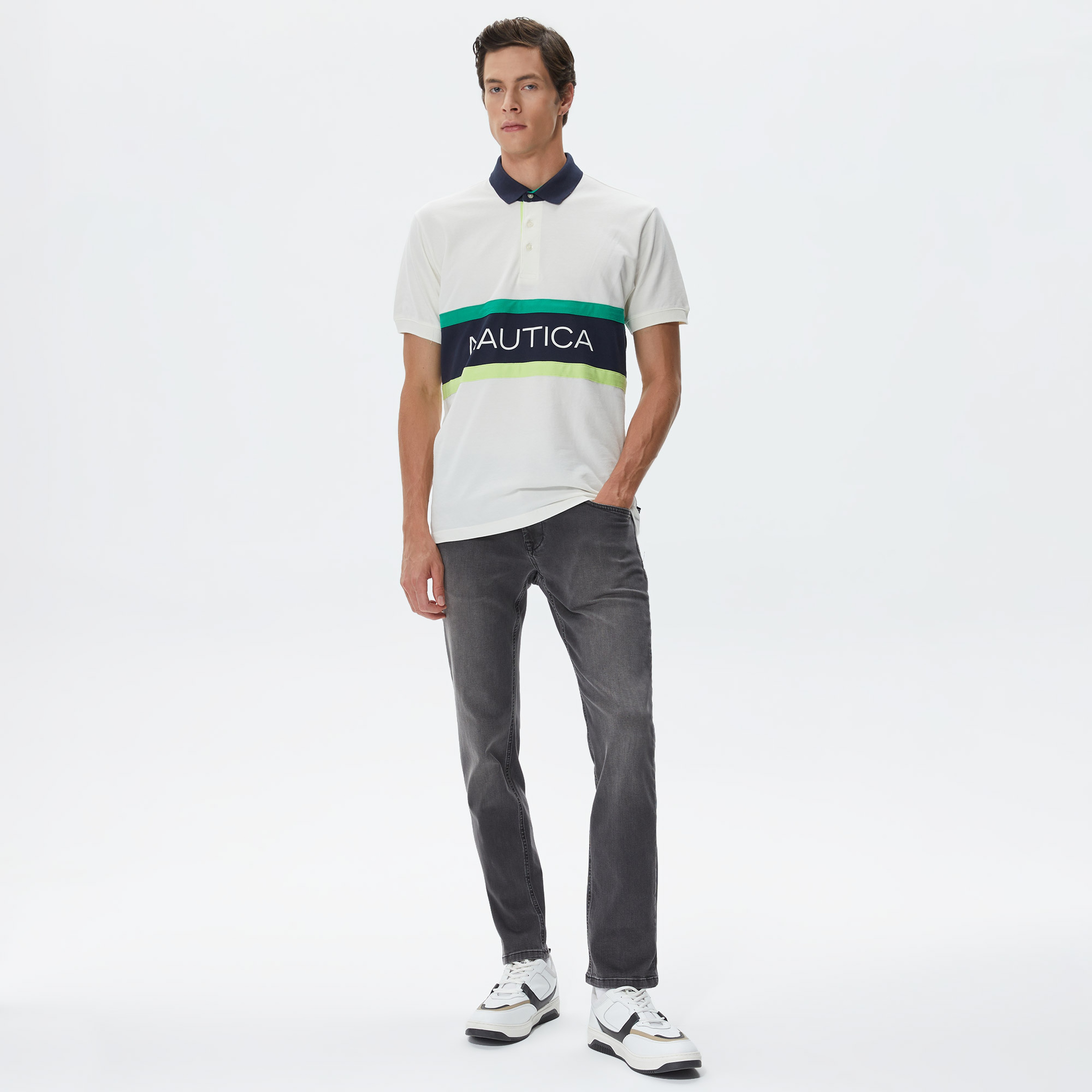 Nautica Erkek Kırık Beyaz Classic Fit Kısa Kollu Polo