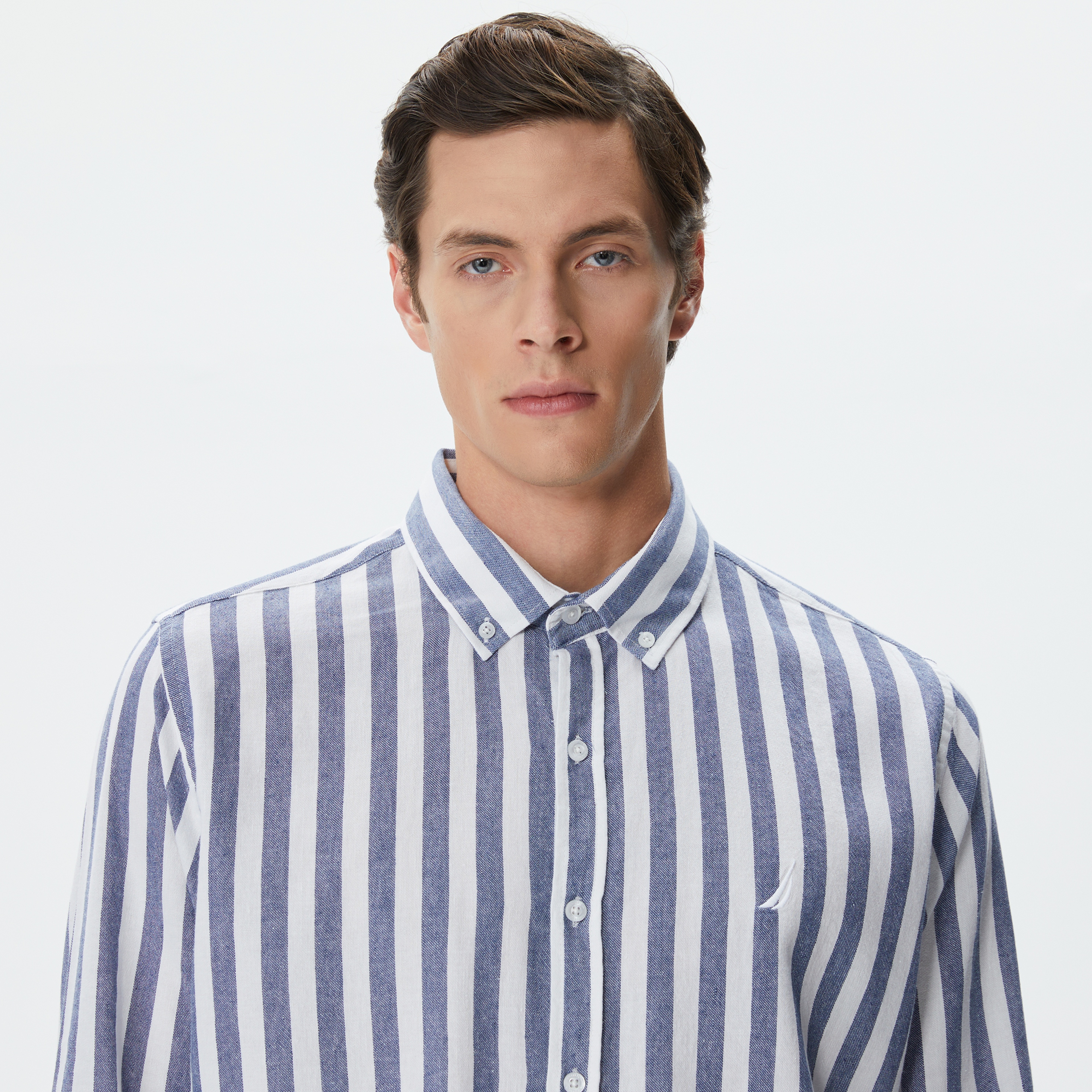 Nautica Erkek Lacivert Classic Fit Uzun Kollu Çizgili Gömlek