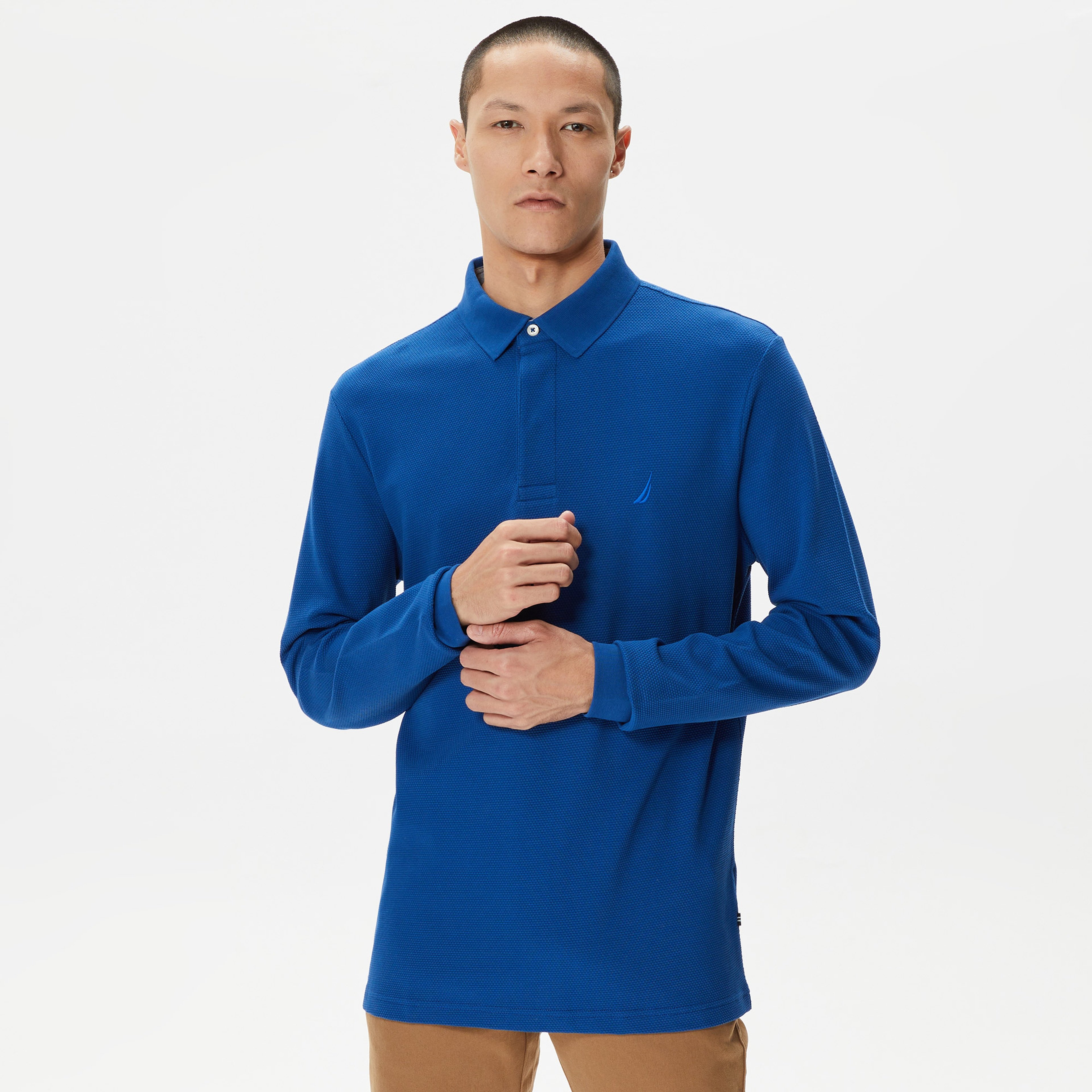 Nautica Erkek Mavi Slim Fit Uzun Kollu Polo