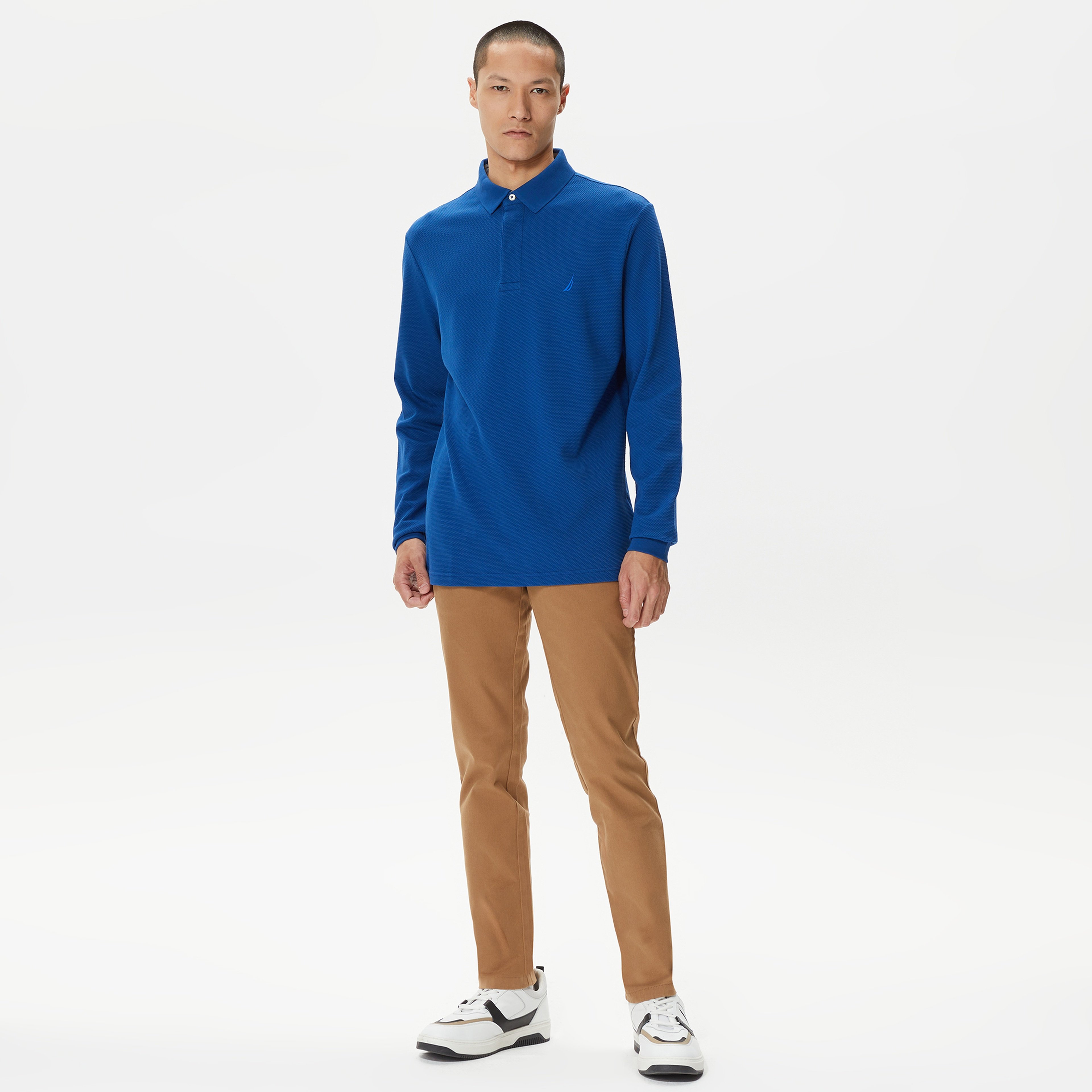 Nautica Erkek Mavi Slim Fit Uzun Kollu Polo