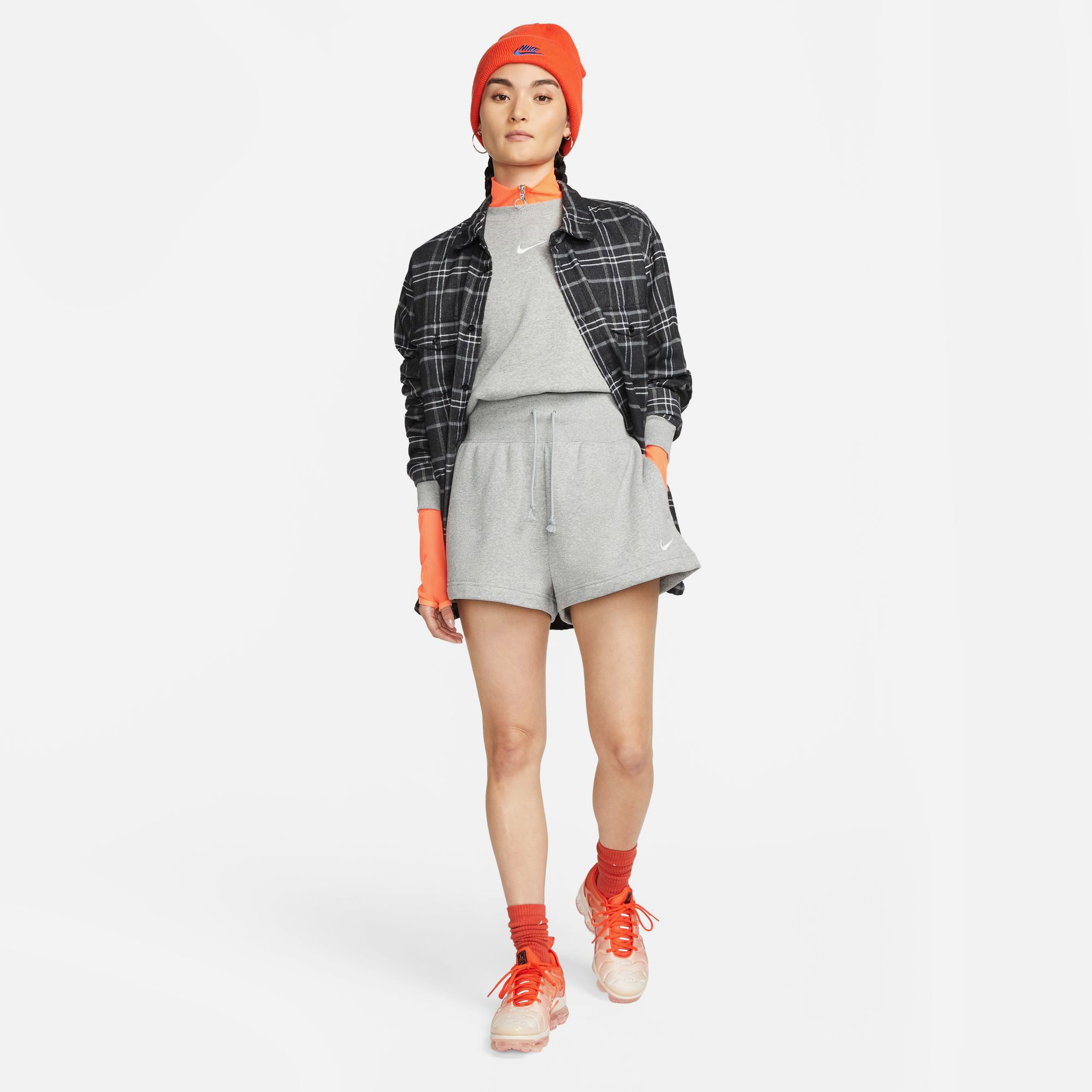 Nike Sportswear Phoenix Fleece Yüksek Belli Bol Kadın Gri Şort