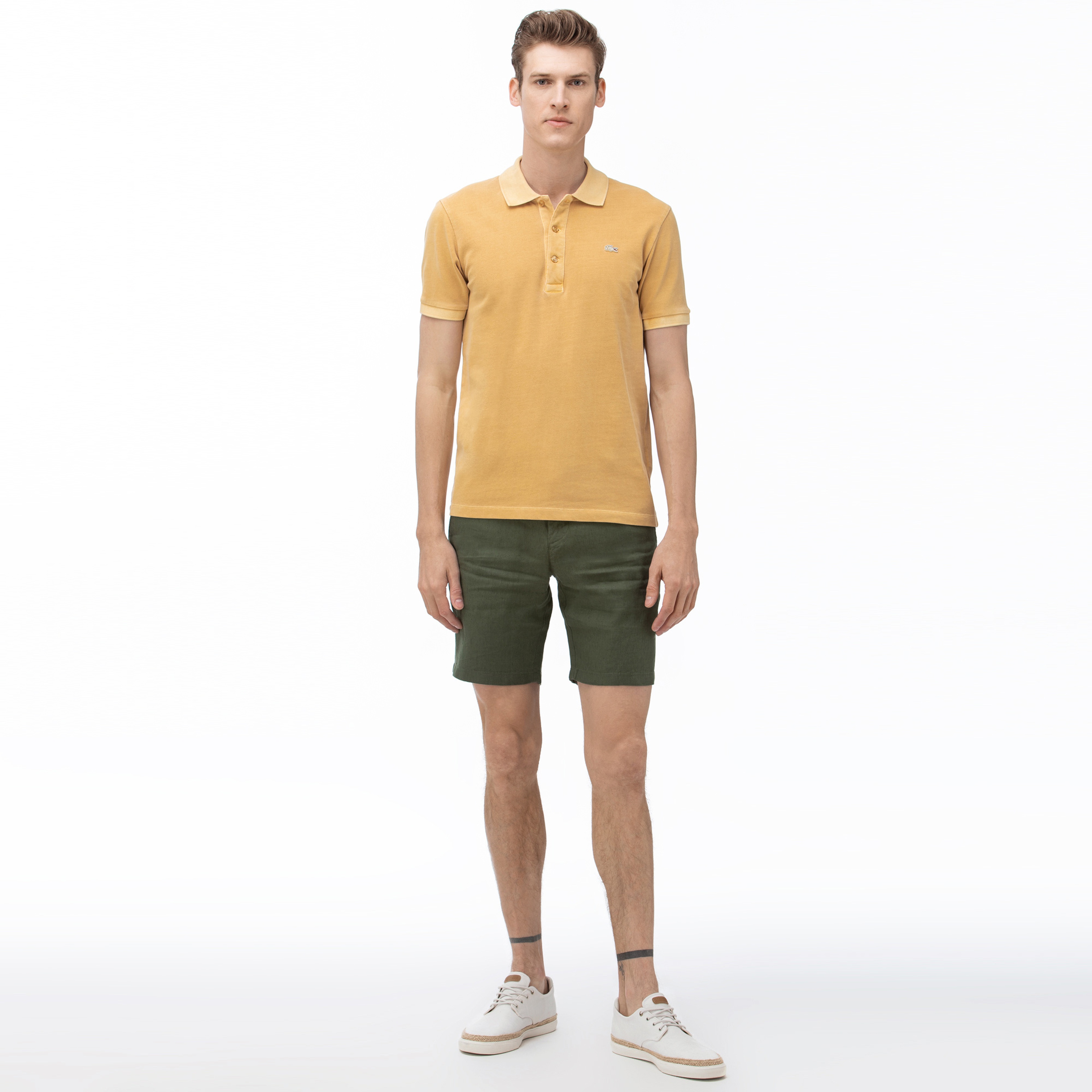 Lacoste Erkek Slim Fit Keten Yeşil Bermuda