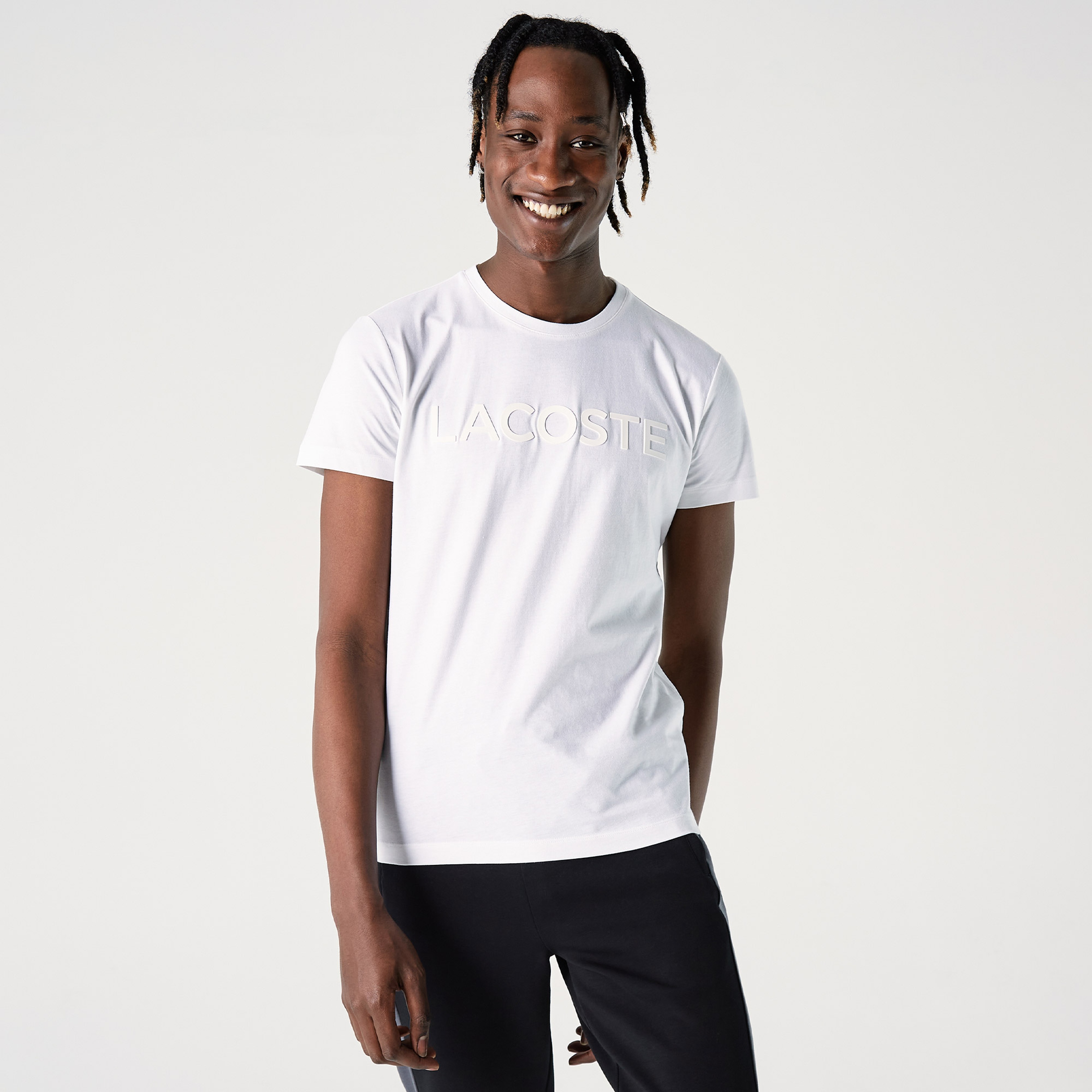 Lacoste Erkek Slim Fit Bisiklet Yaka Baskılı Beyaz T-Shirt