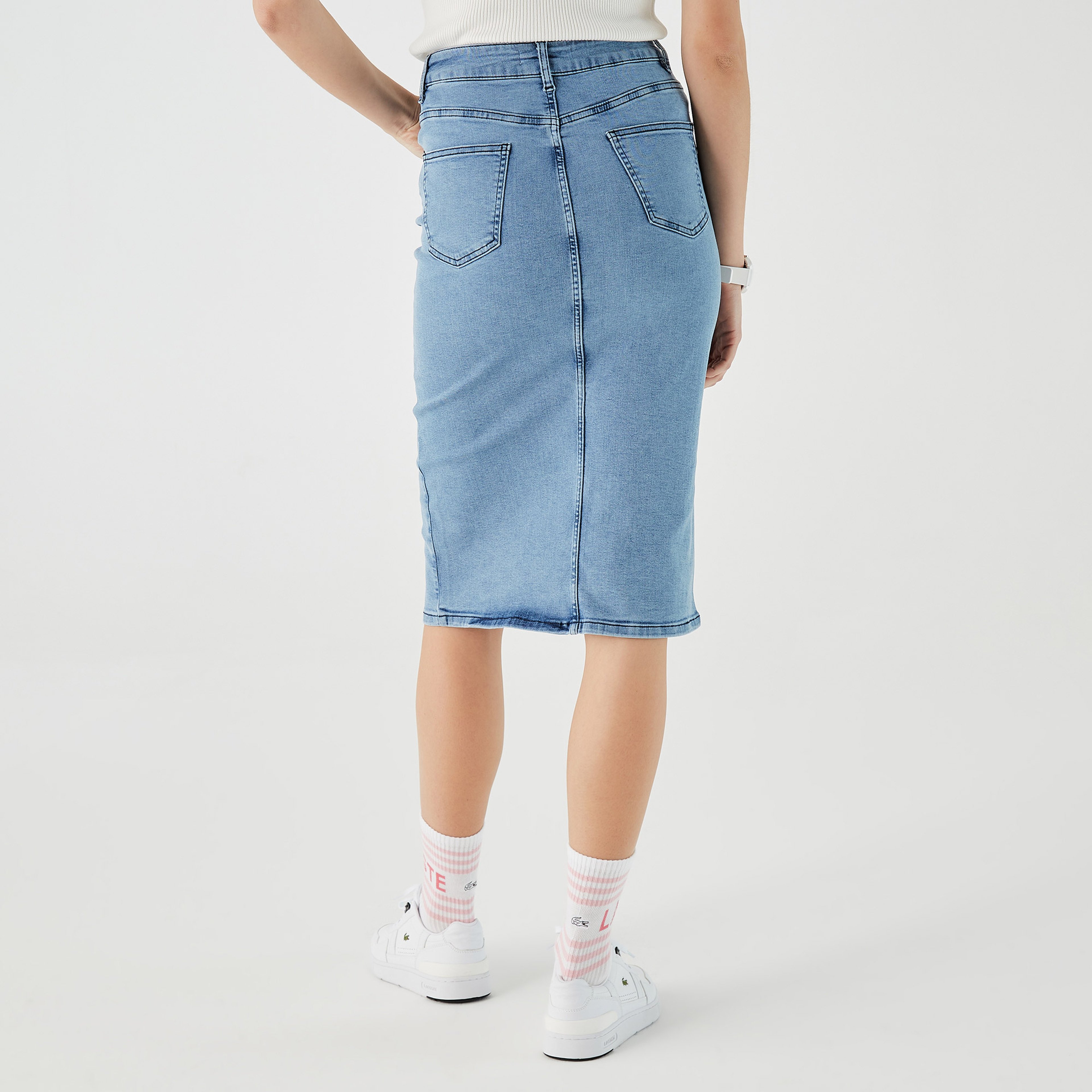 Lacoste Kadın Slim Fit Mavi Denim Etek