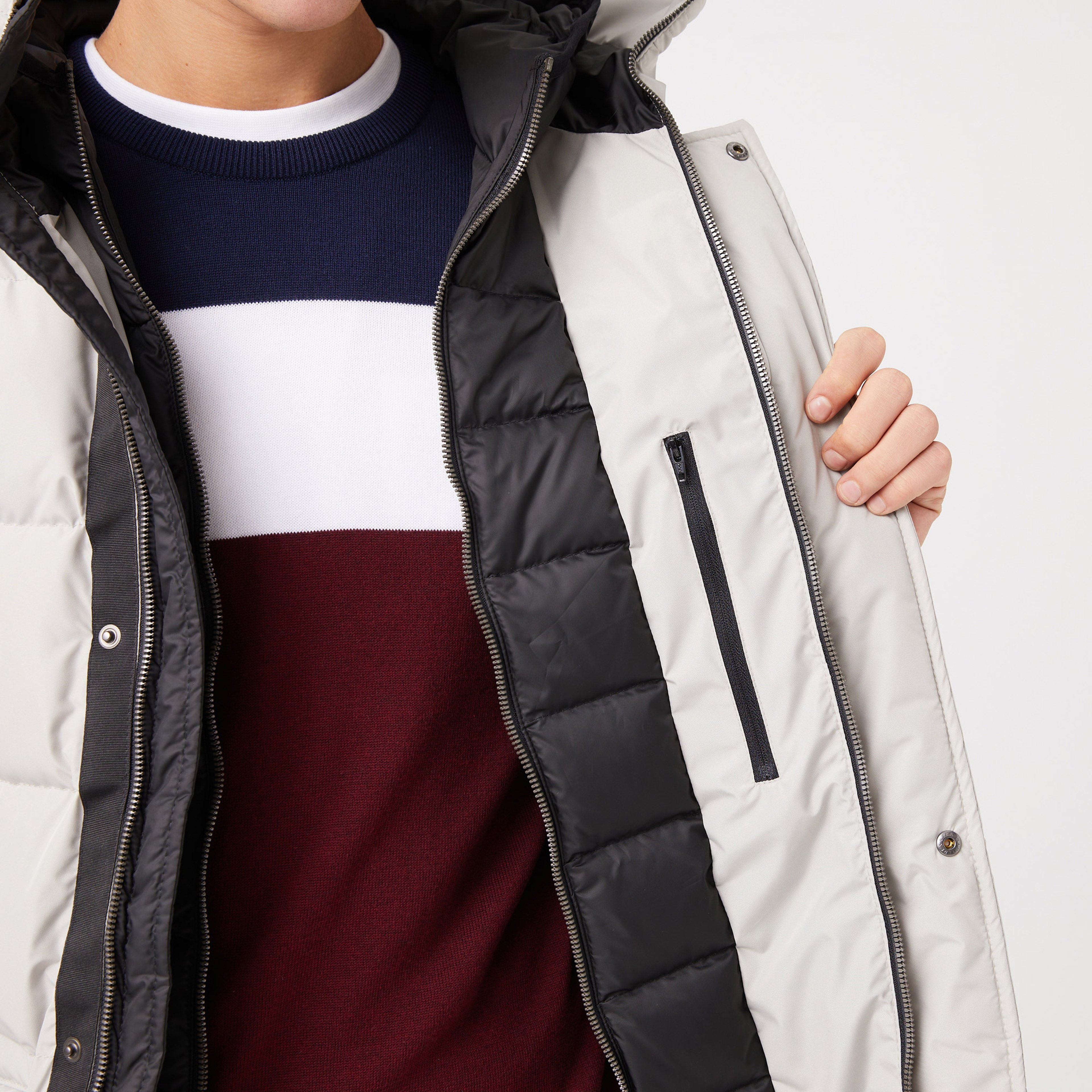 Erkek Kapüşonlu Gri Şişme Mont