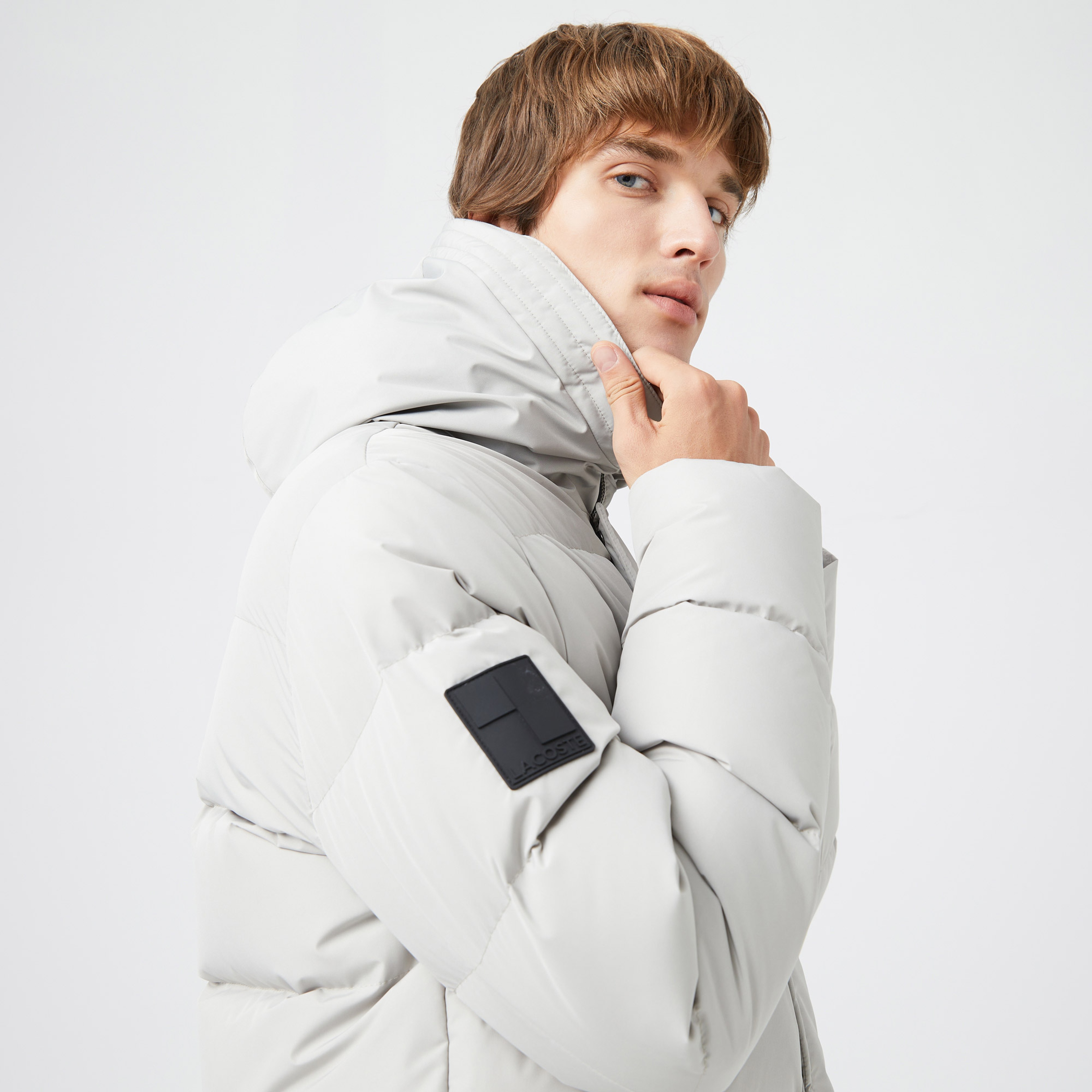 Erkek Kapüşonlu Gri Şişme Mont