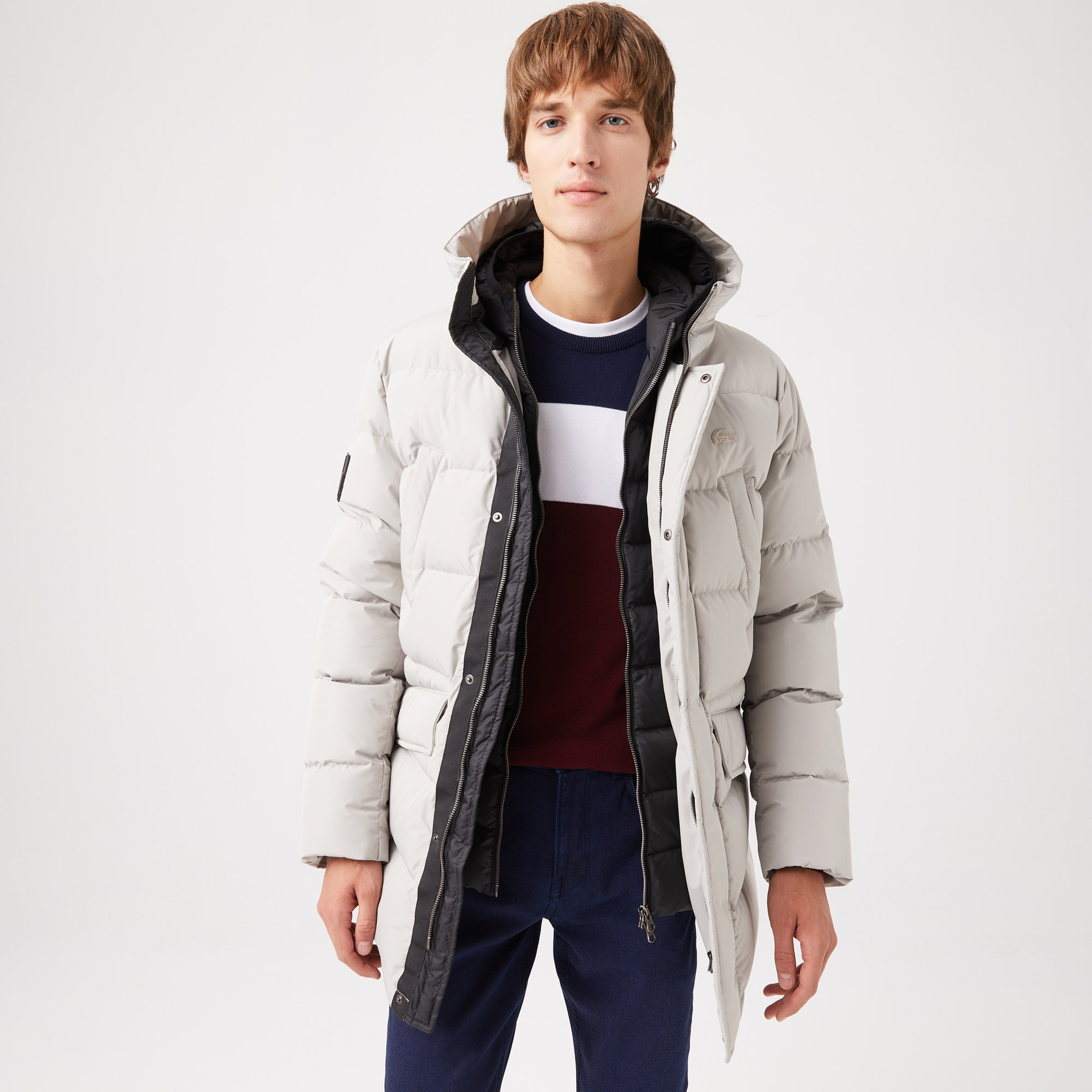 Erkek Kapüşonlu Gri Şişme Mont