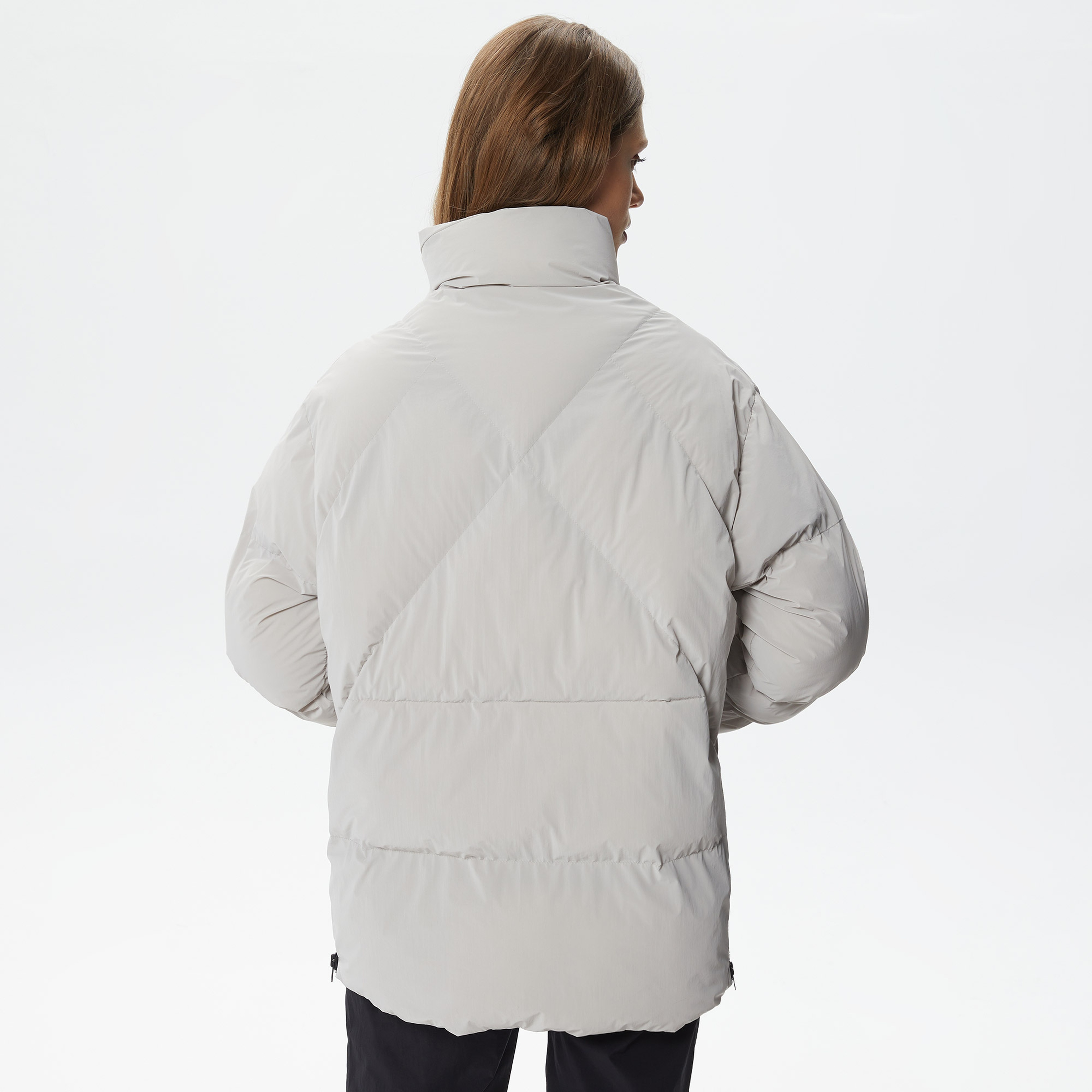 Lacoste Kadın Dik Yaka Kapitone Açık Gri Mont