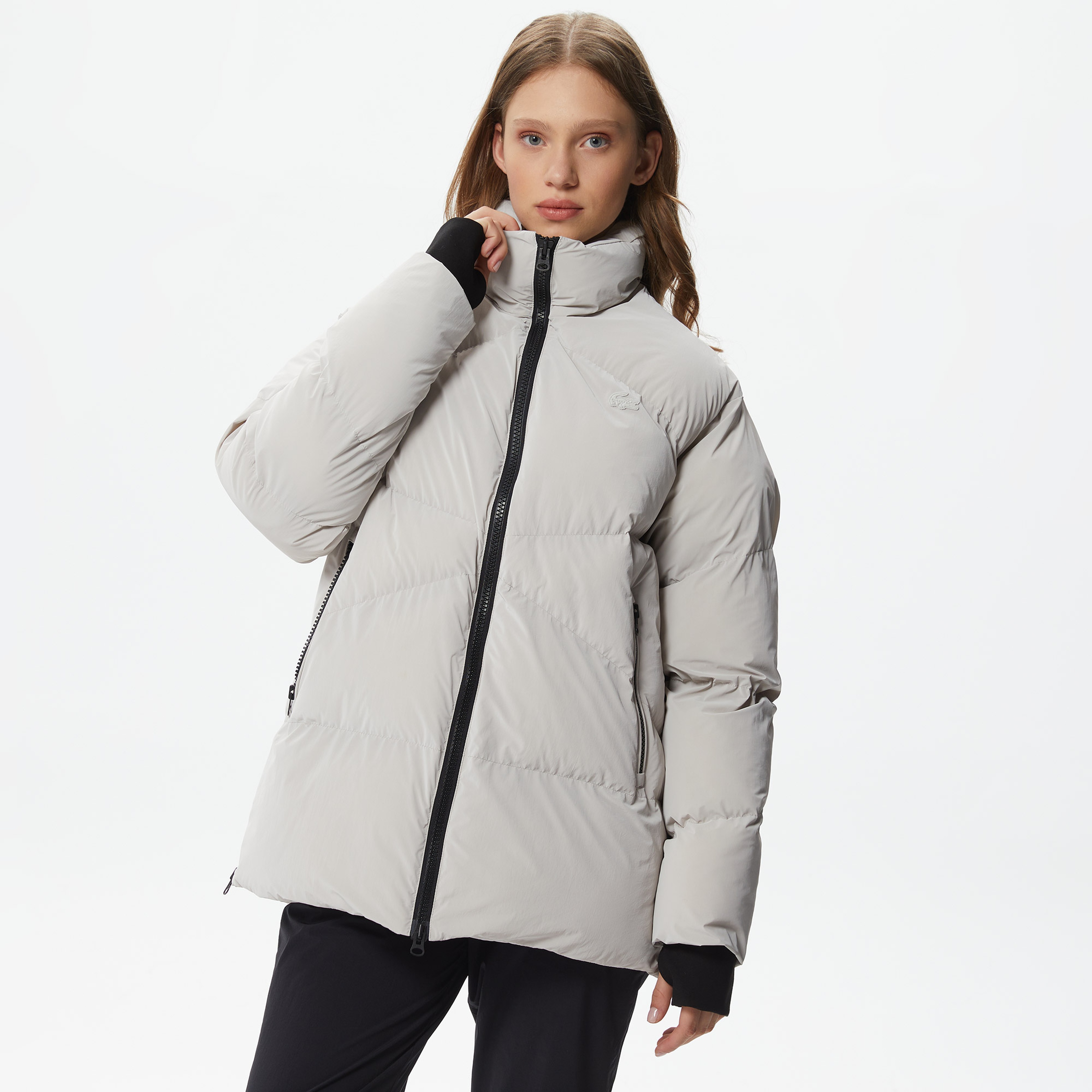 Lacoste Kadın Dik Yaka Kapitone Açık Gri Mont