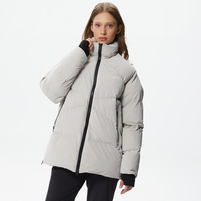 Lacoste Kadın Dik Yaka Kapitone Açık Gri Mont