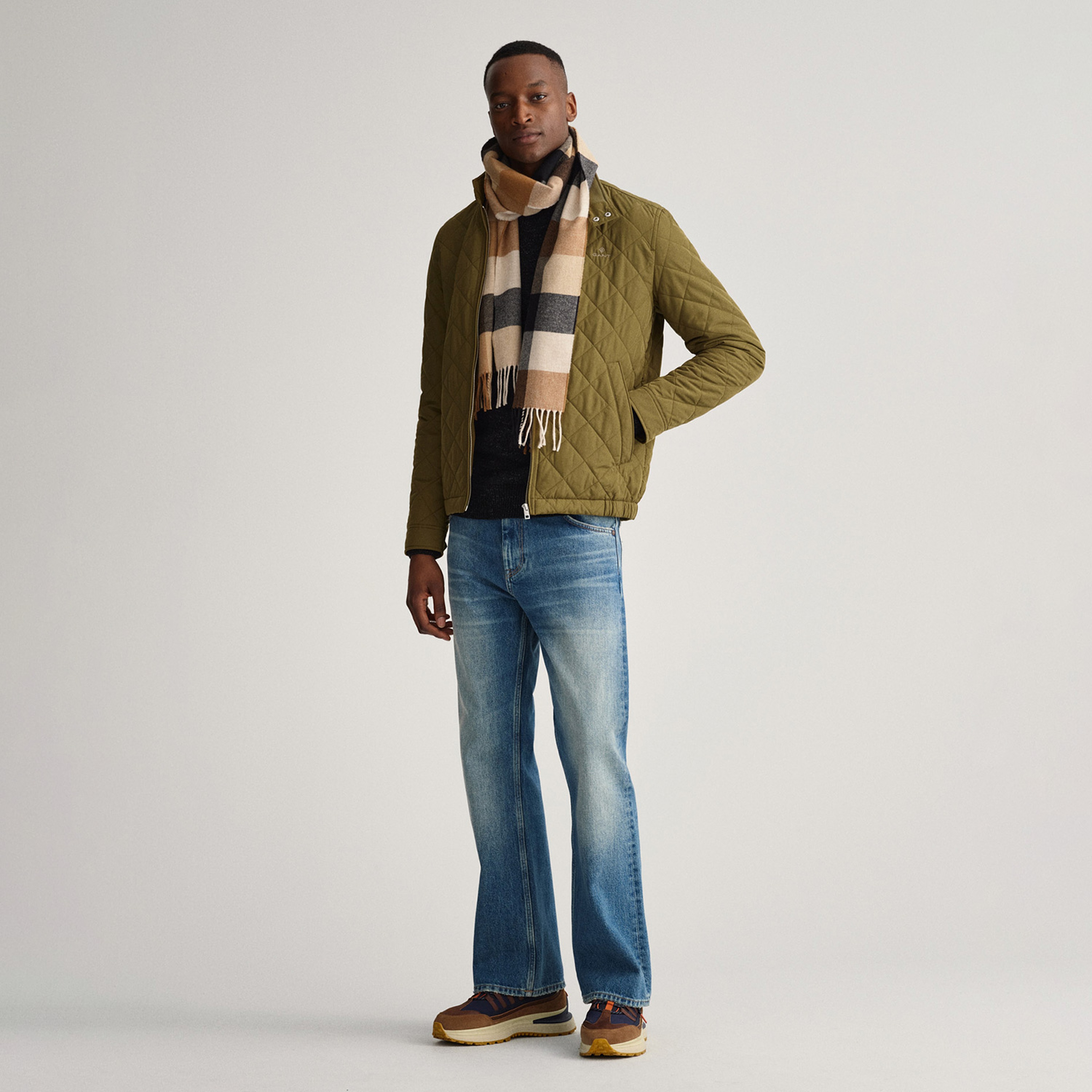 Gant Unisex Bej Kareli Atkı
