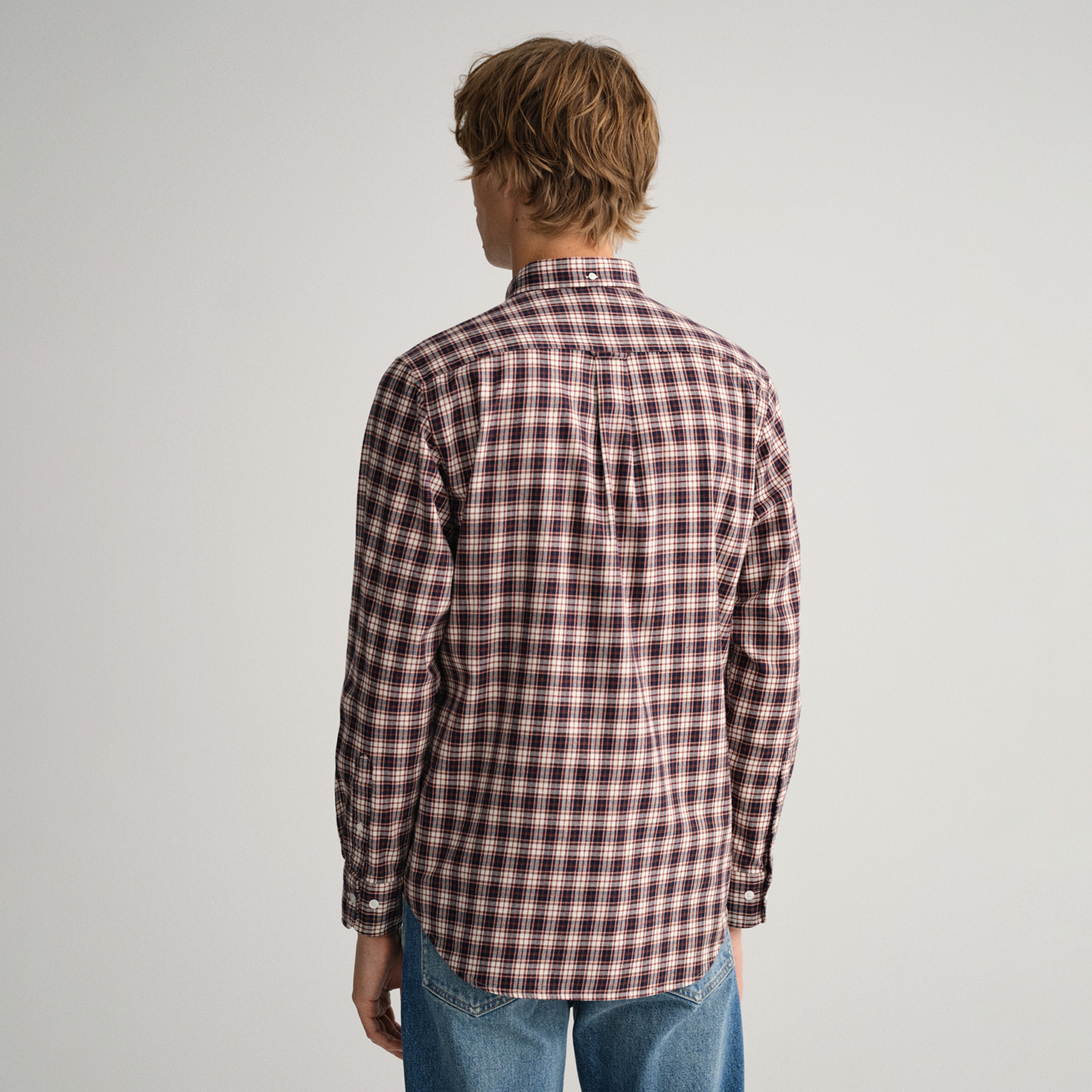 Gant Erkek Lacivert Regular Fit Düğmeli Yaka Kareli Gömlek