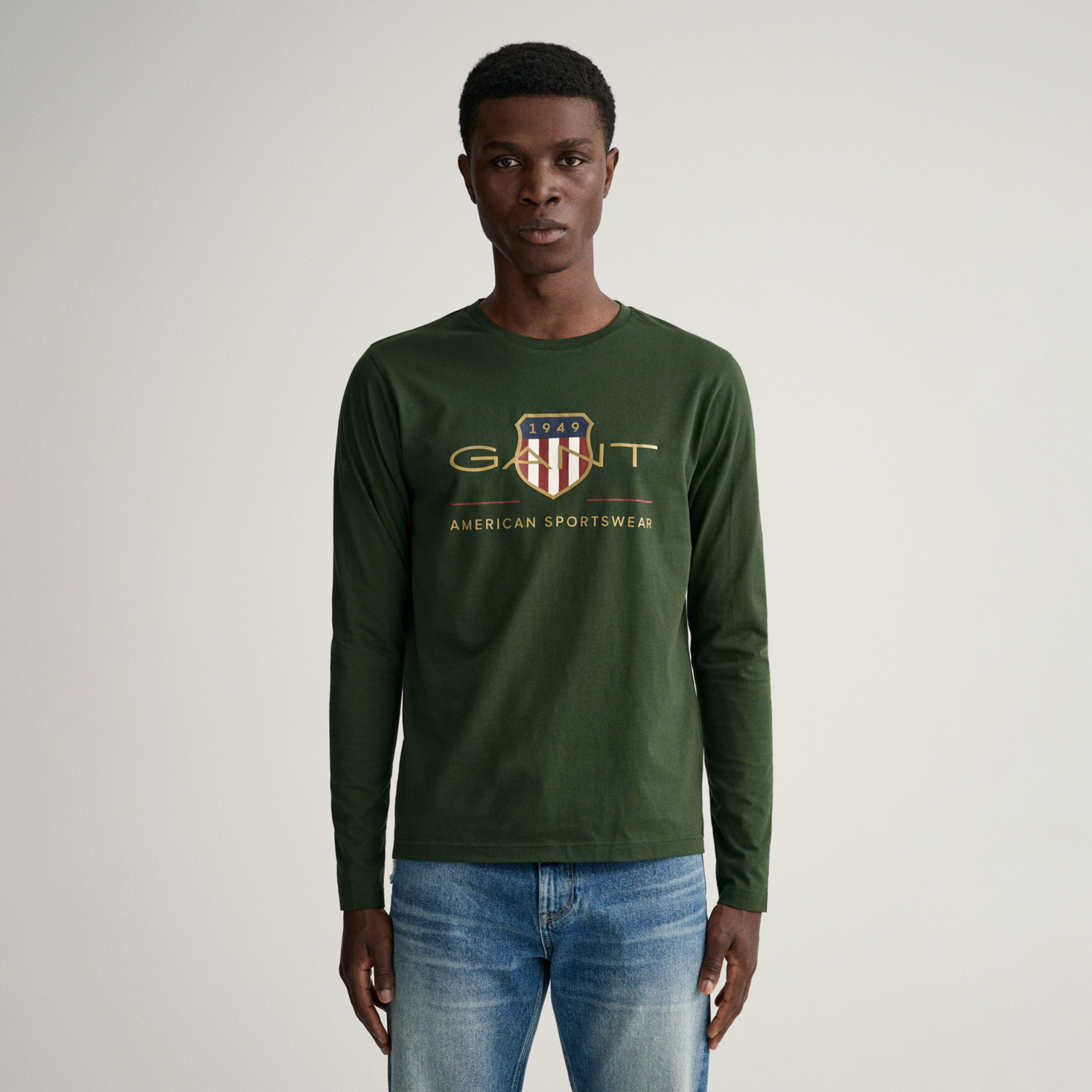 Gant Erkek Yeşil Regular Fit Bisiklet Yaka Logolu T-shirt