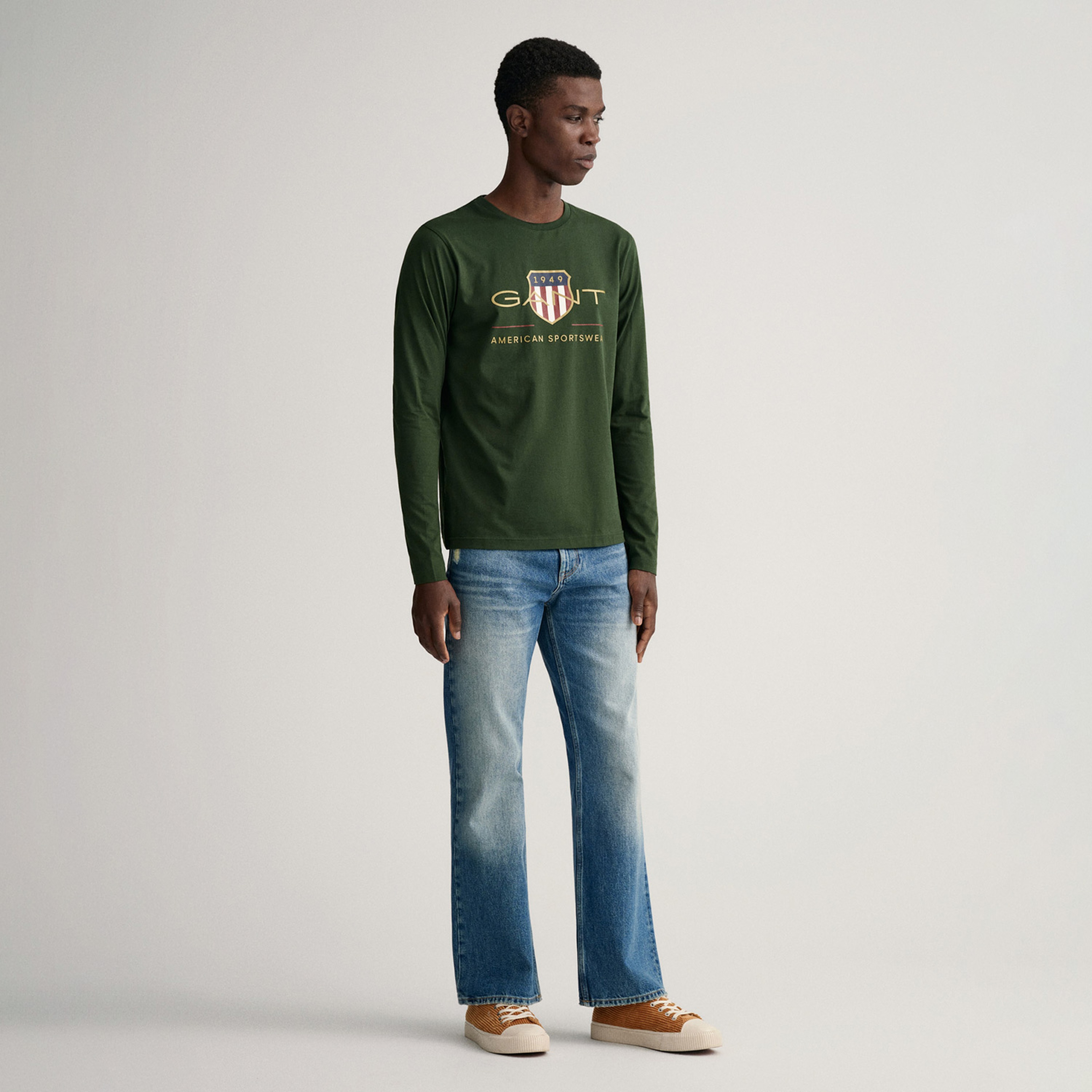 Gant Erkek Yeşil Regular Fit Bisiklet Yaka Logolu T-shirt