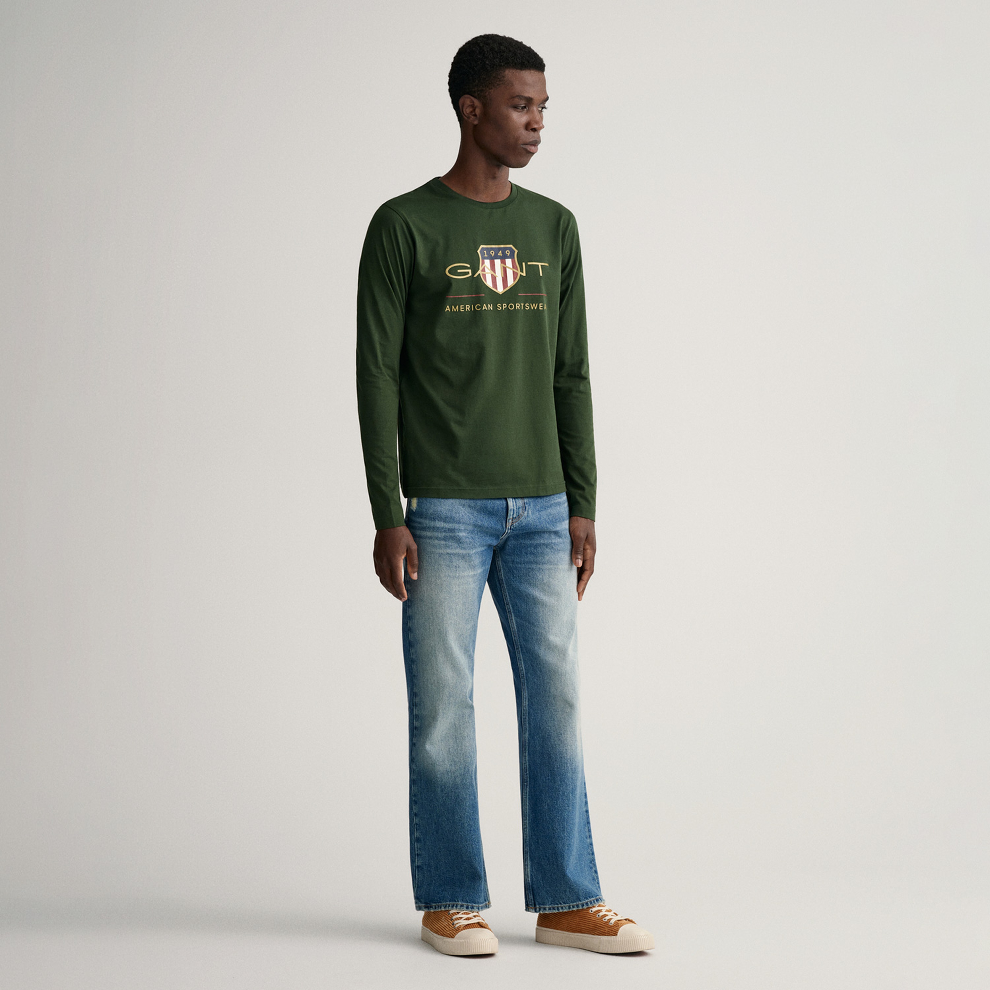 Gant Erkek Yeşil Regular Fit Bisiklet Yaka Logolu T-shirt