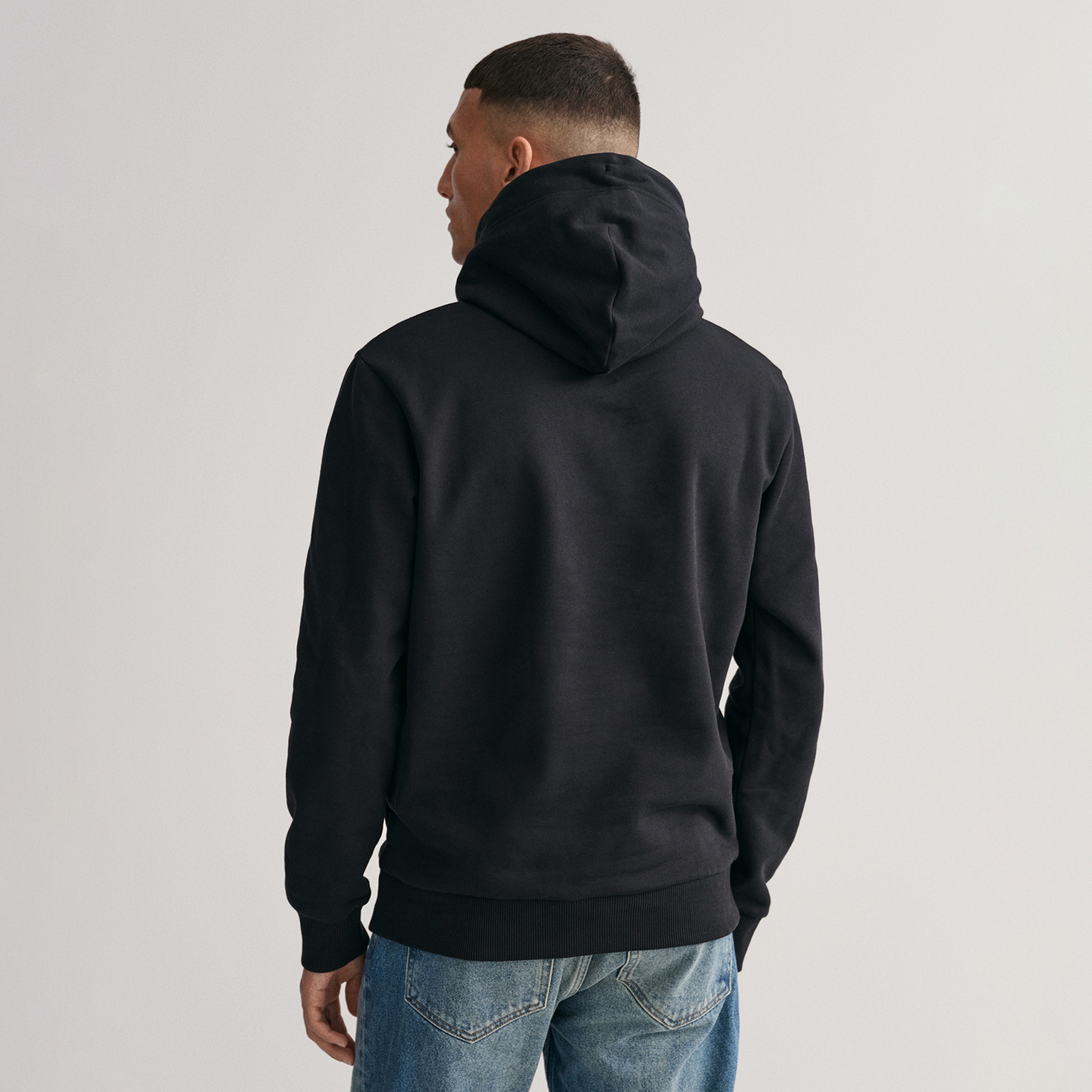 Gant Erkek Siyah Regular Fit Kapüşonlu Logolu Sweatshirt