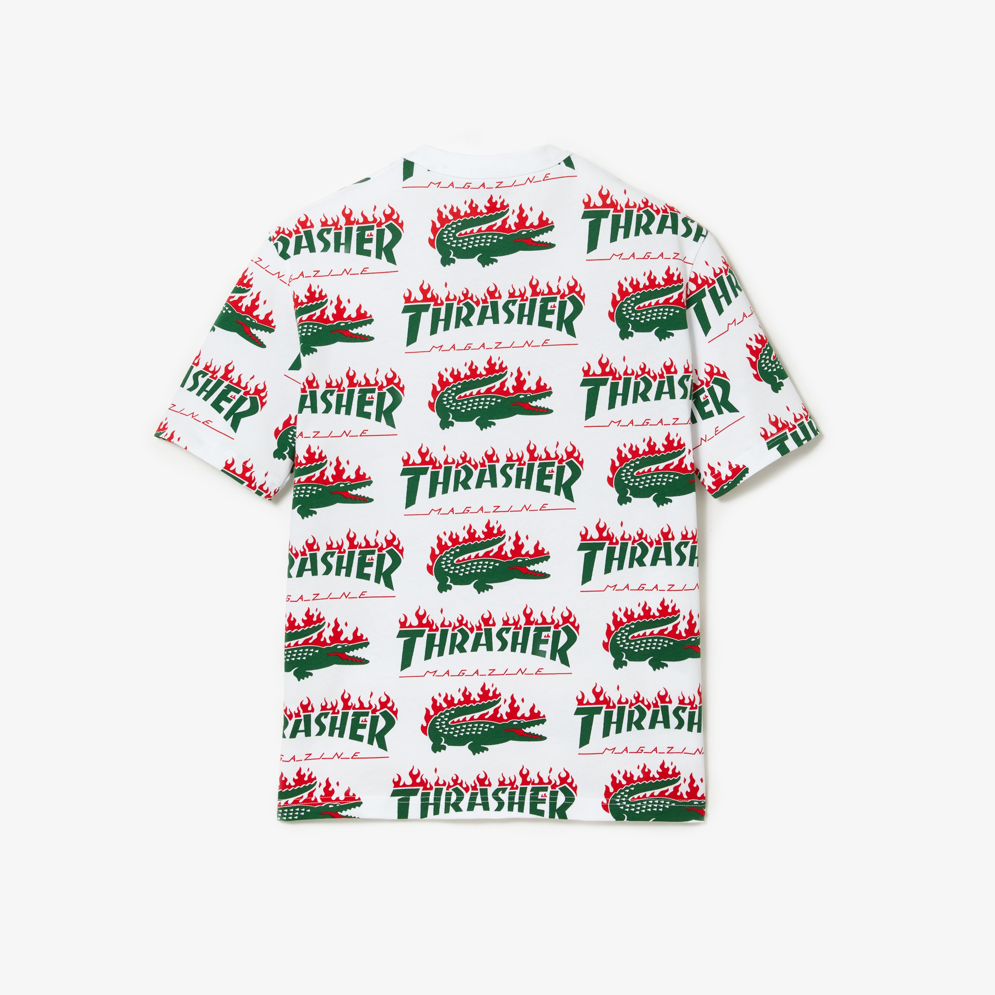 Lacoste X Trasher Baskılı Unisex Beyaz T-shirt