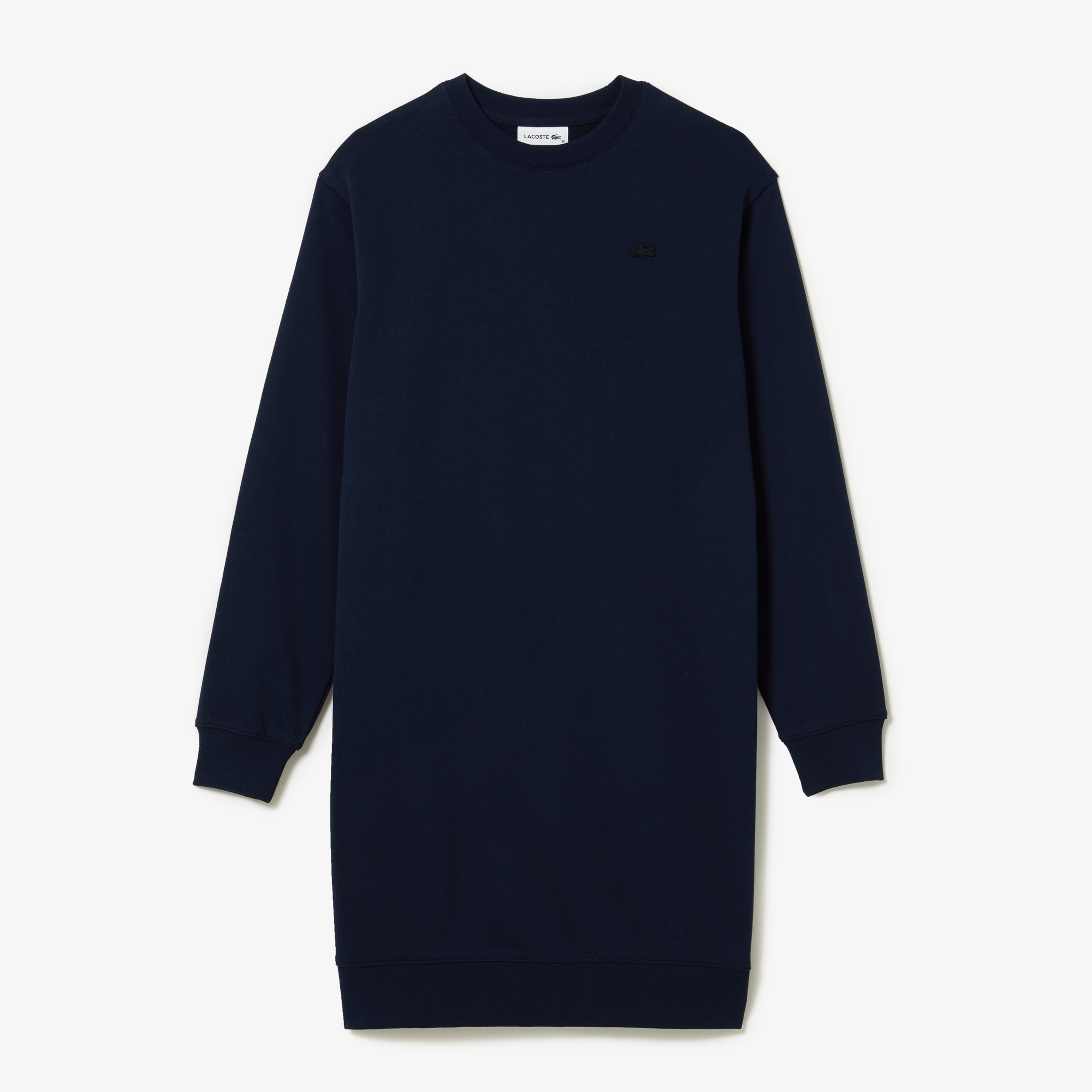 Lacoste Kadın Loose Fit Uzun Kollu Bisiklet Yaka Desenli Lacivert Elbise