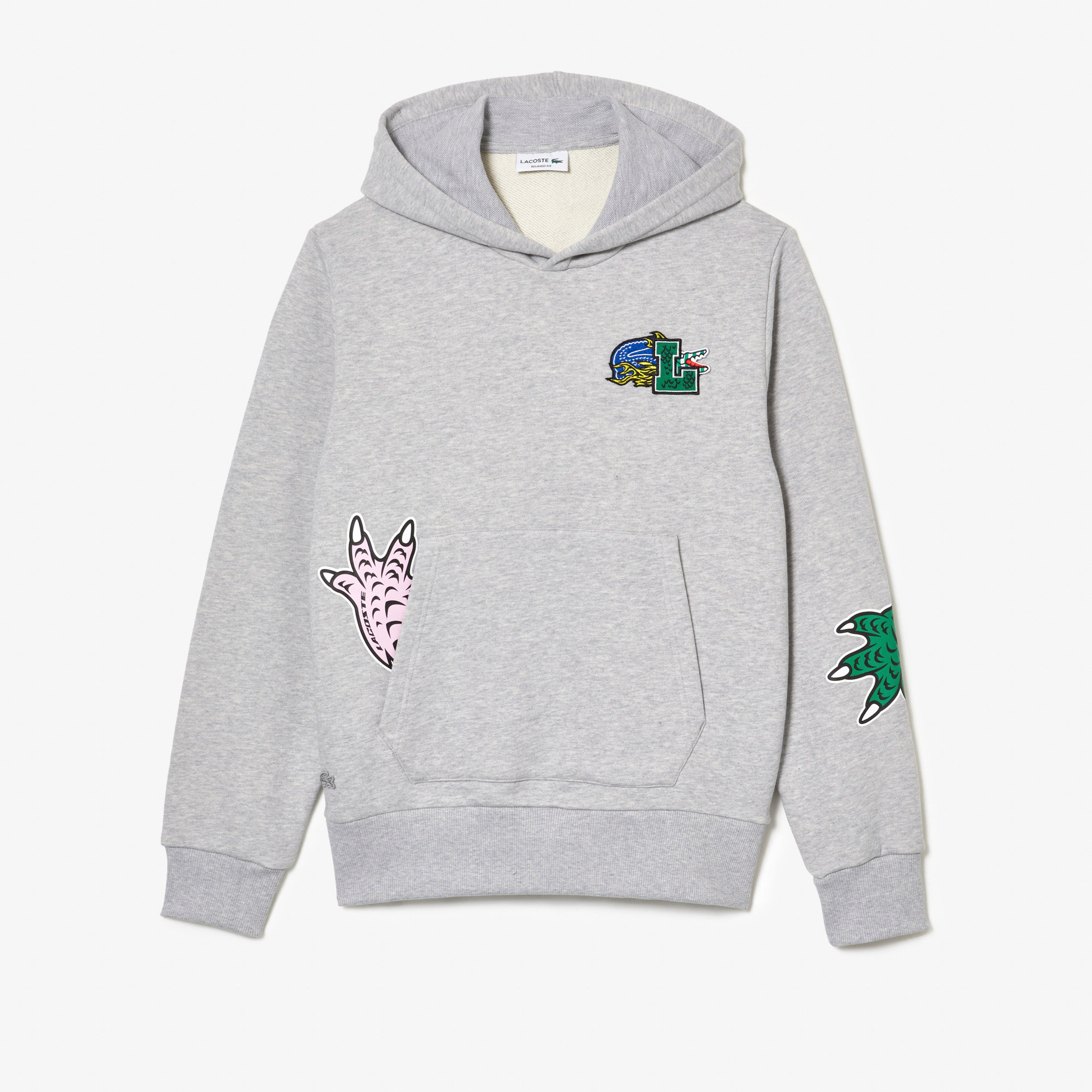 Lacoste Erkek Relaxed Fit Kapüşonlu Baskılı Gri Sweatshirt