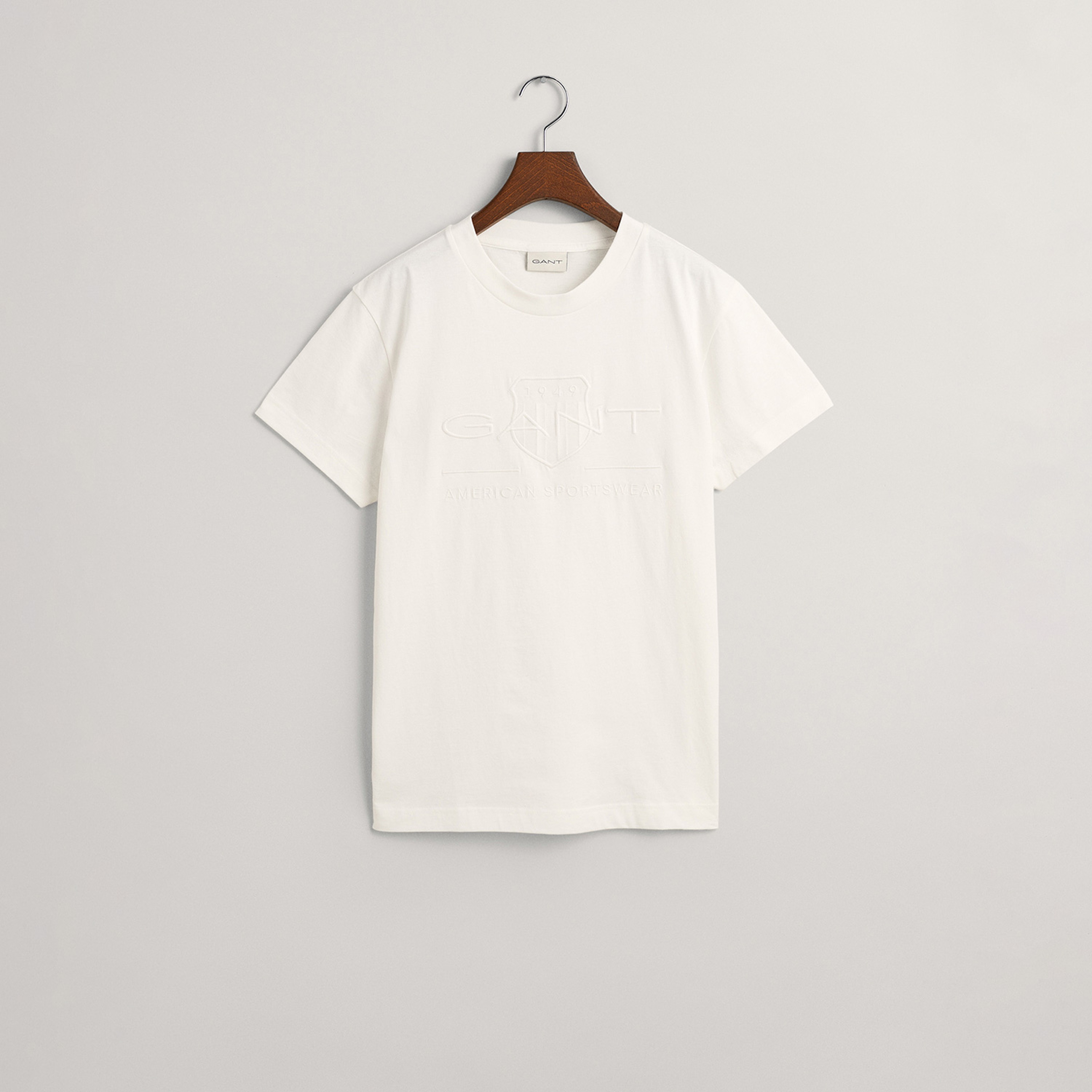 GANT Erkek Beyaz Regular Fit Bisiklet Yaka Logolu Logolu T-Shirt