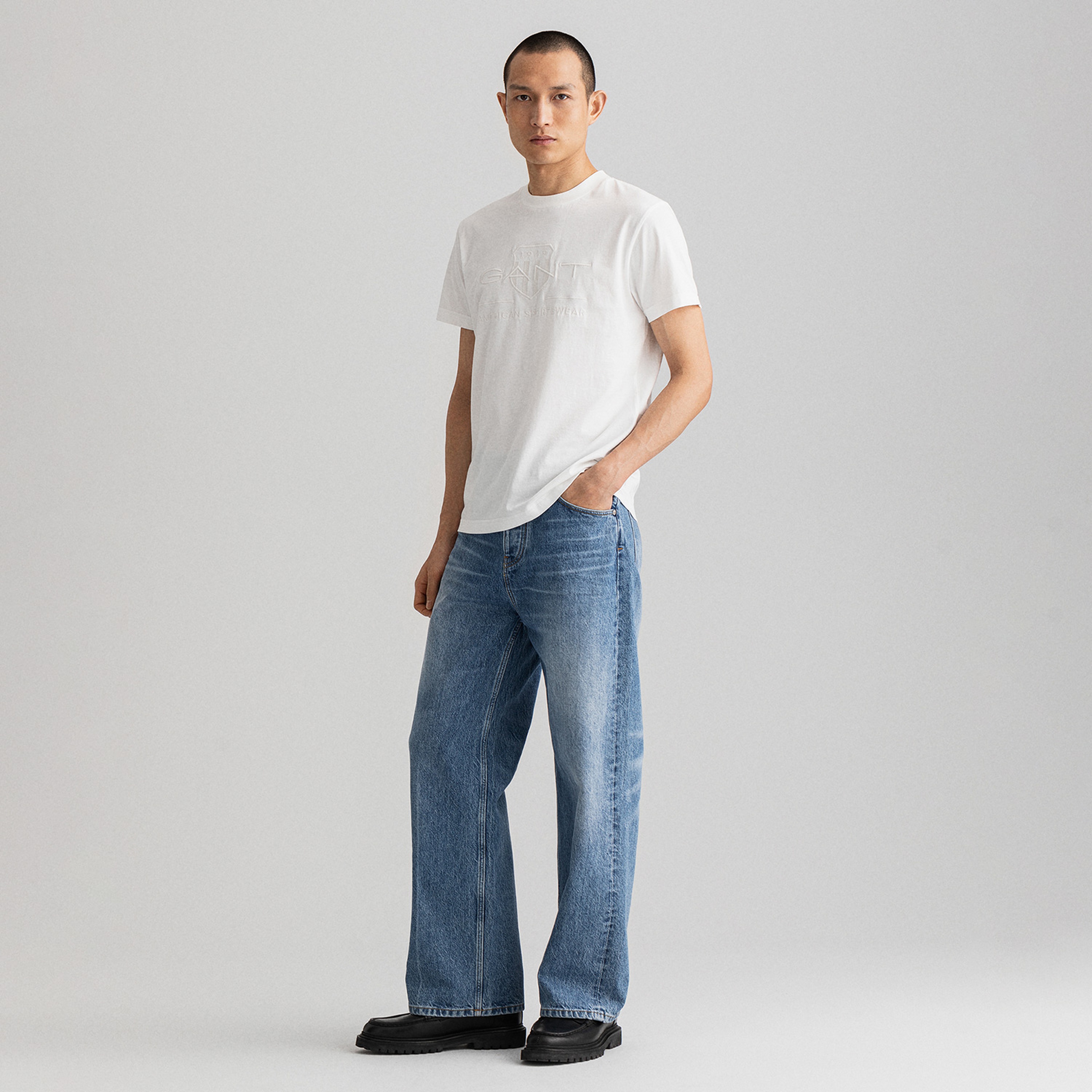 GANT Erkek Beyaz Regular Fit Bisiklet Yaka Logolu Logolu T-Shirt