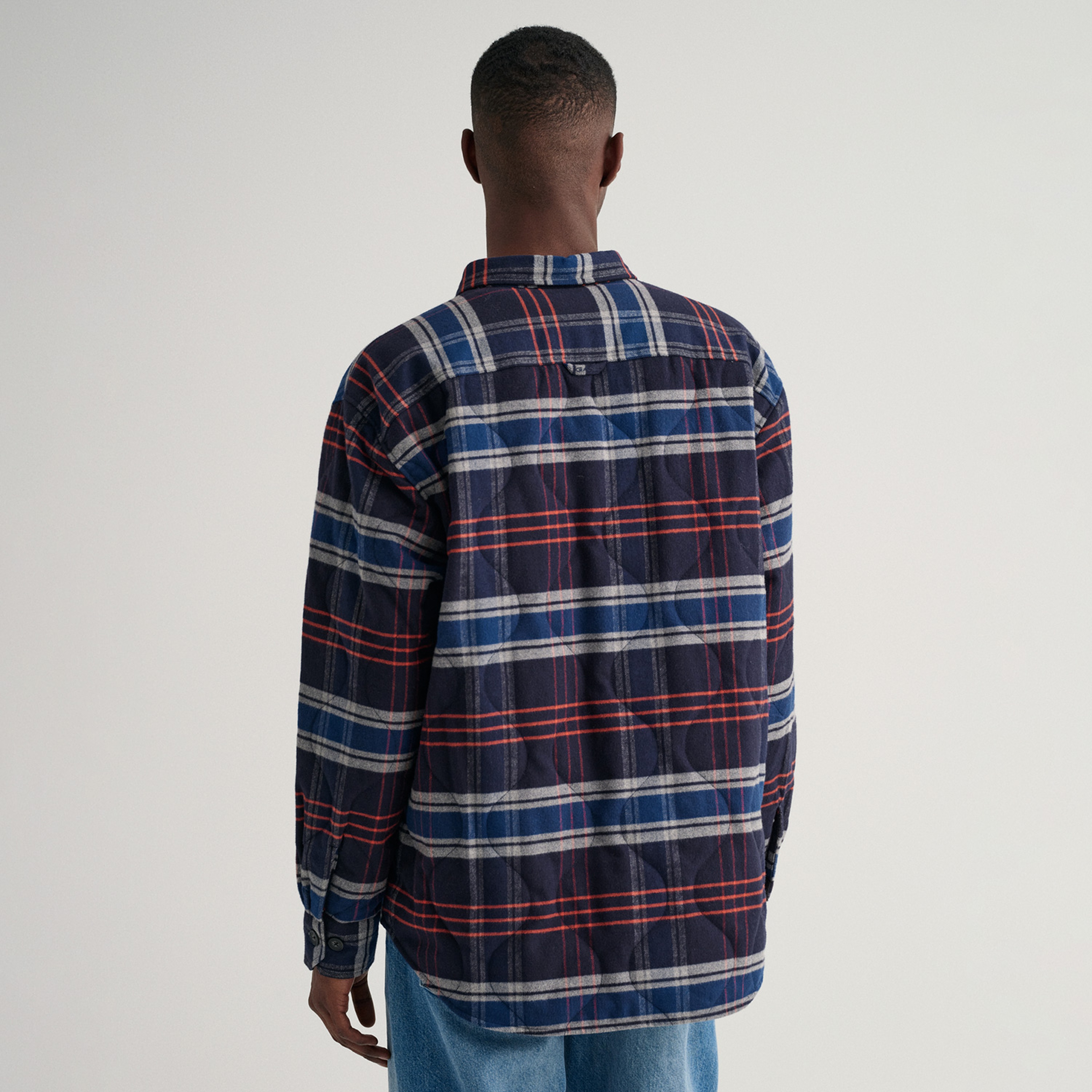 Gant Erkek Lacivert Oversize Fit Düğmeli Yaka Kareli Gömlek