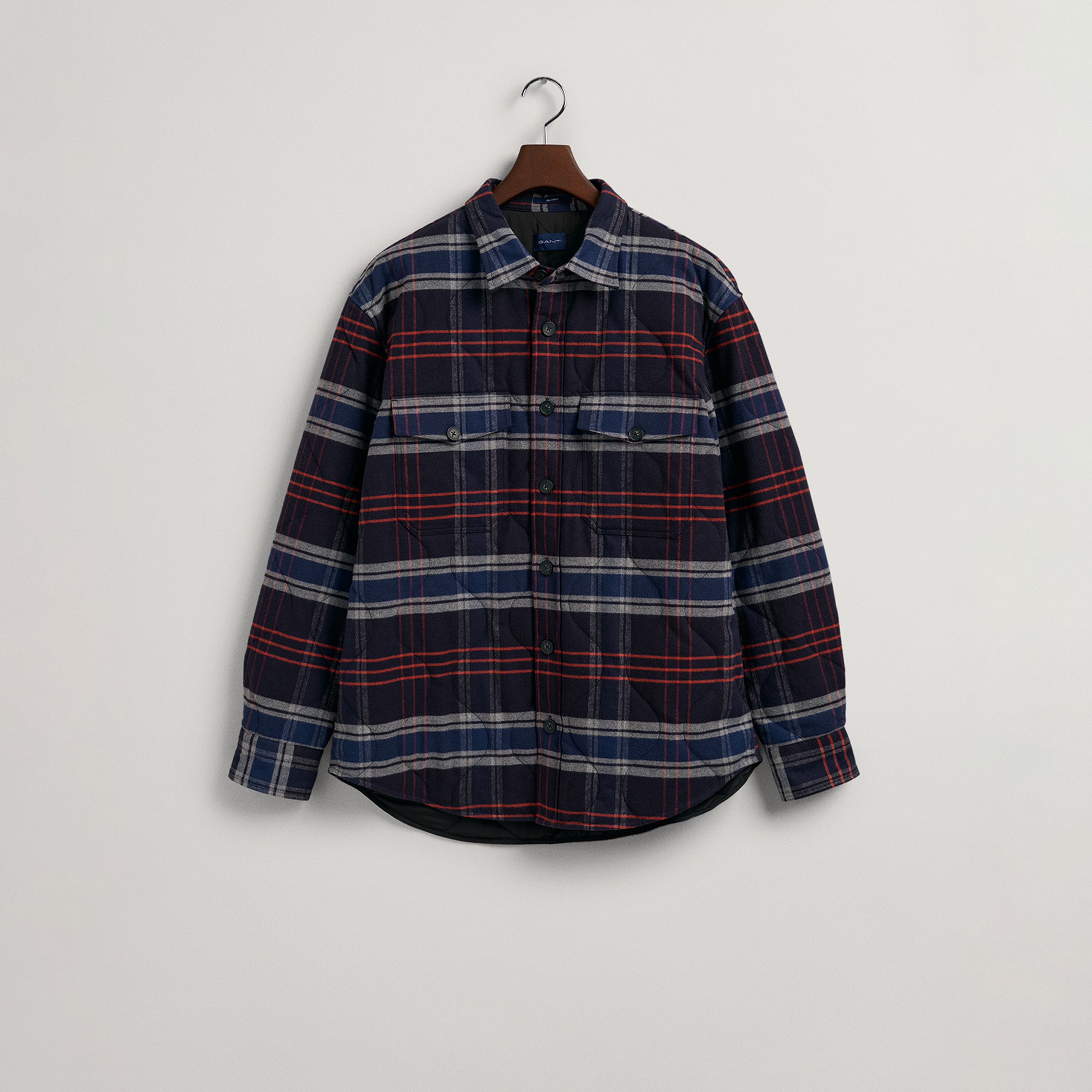 Gant Erkek Lacivert Oversize Fit Düğmeli Yaka Kareli Gömlek