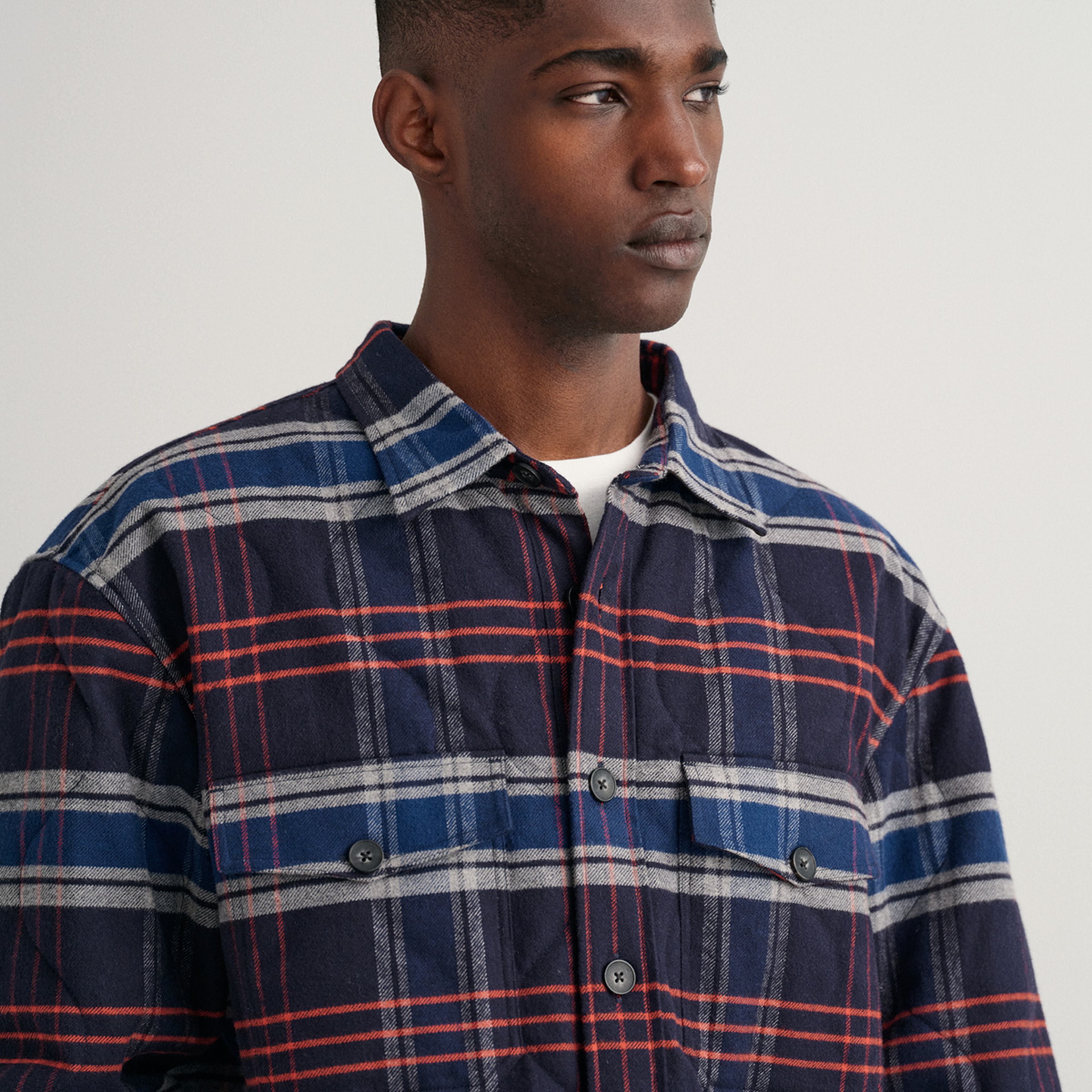 Gant Erkek Lacivert Oversize Fit Düğmeli Yaka Kareli Gömlek