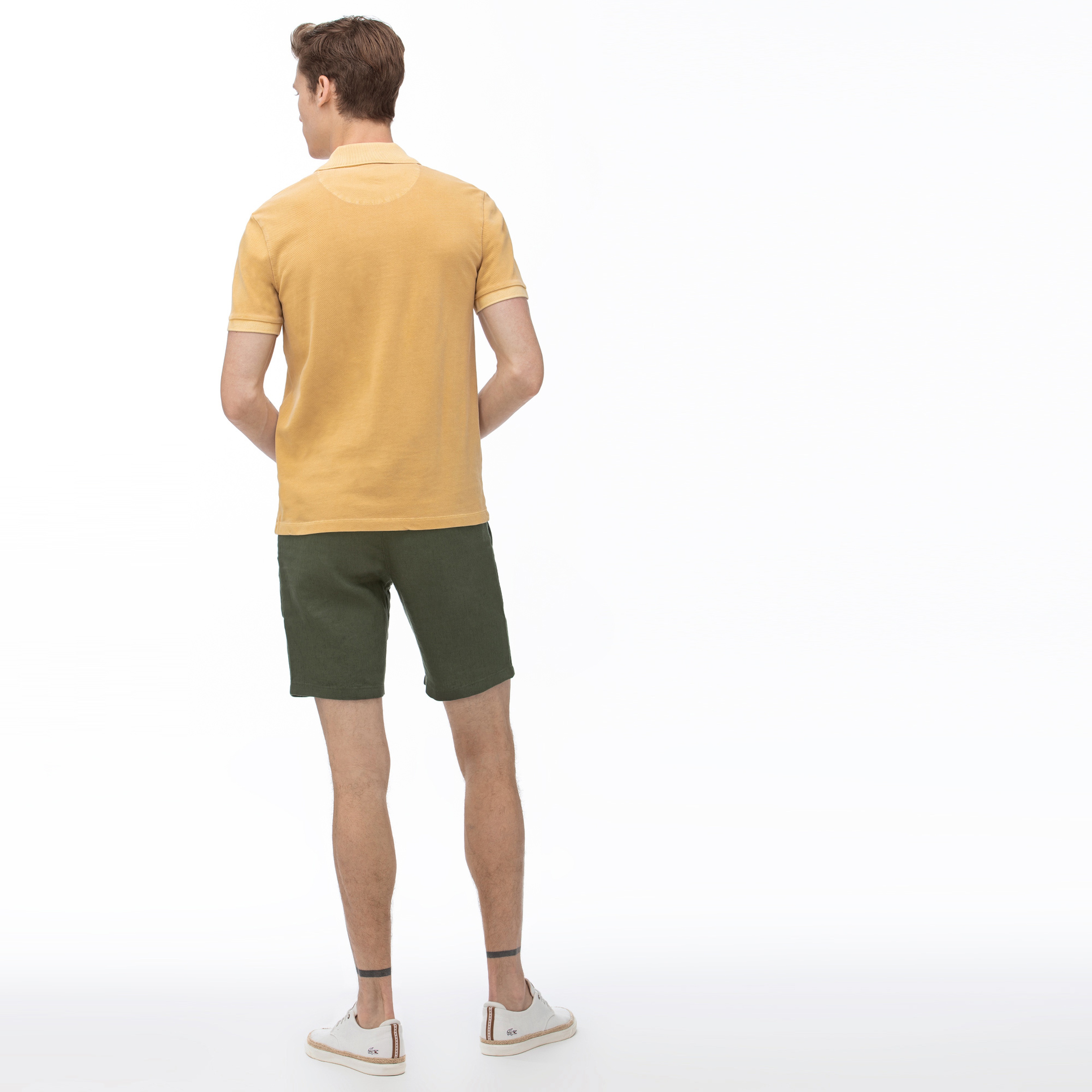 Lacoste Erkek Slim Fit Keten Yeşil Bermuda