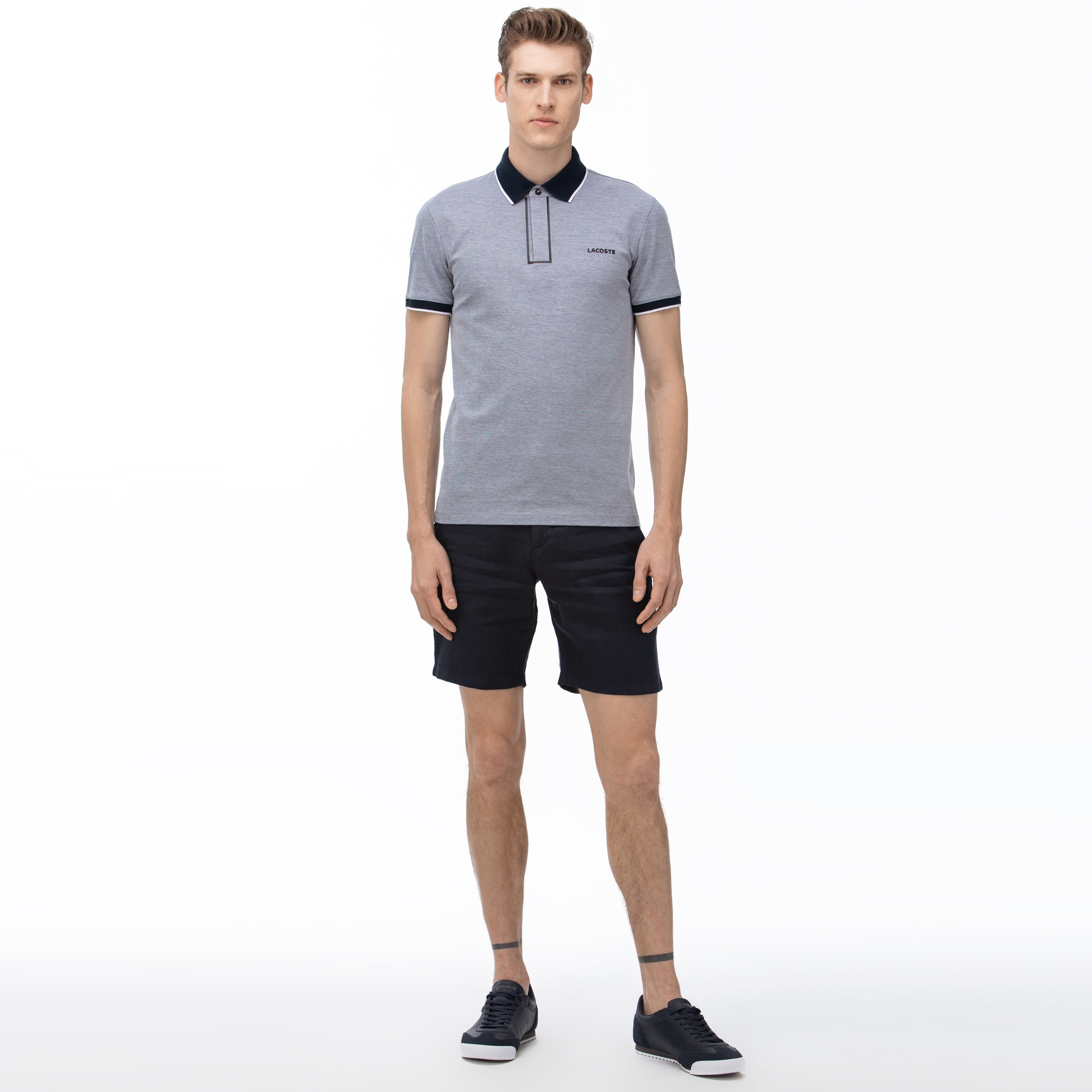 Lacoste Erkek Slim Fit Keten Lacivert Bermuda