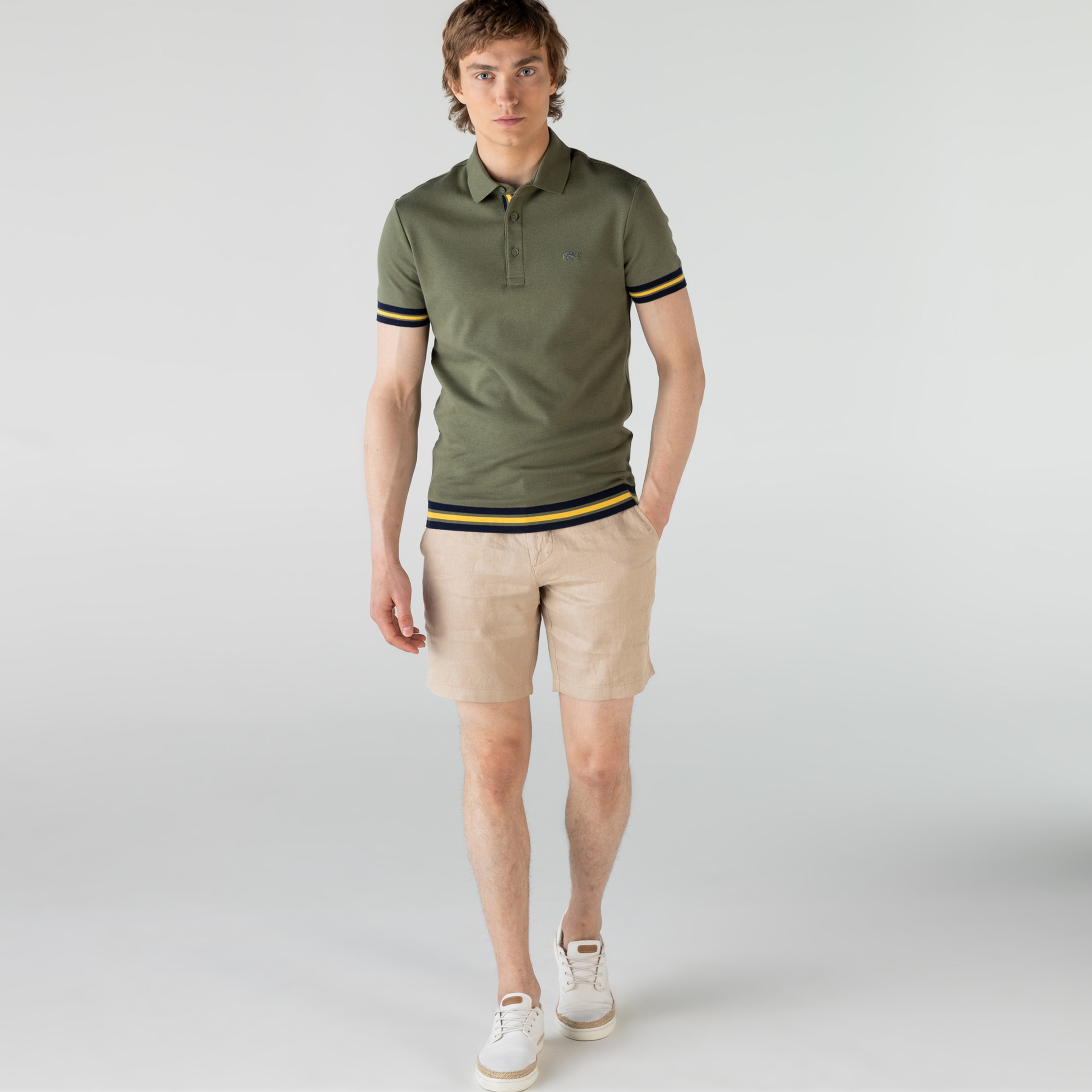 Lacoste Erkek Slim Fit Keten Bej Bermuda