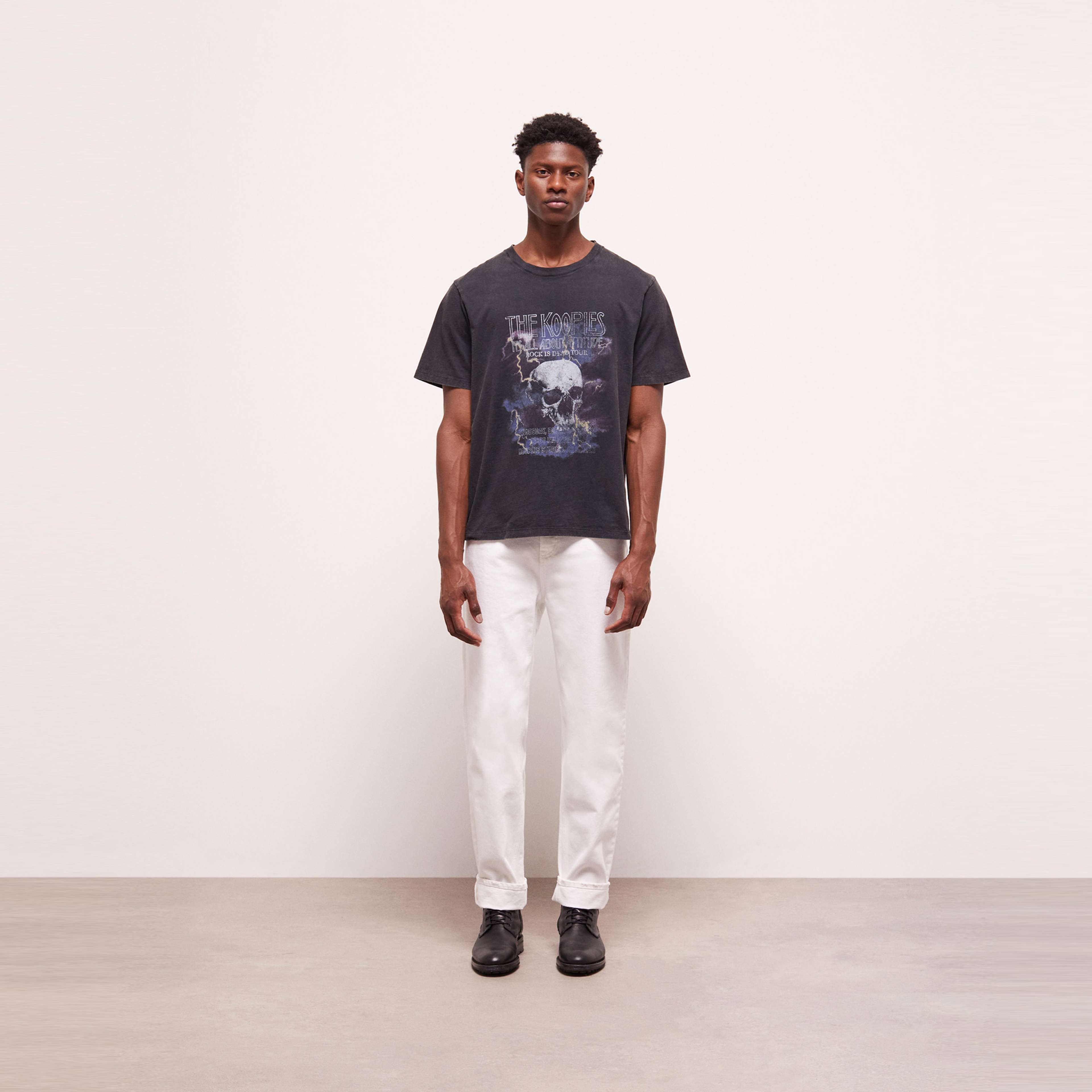 The Kooples Printed Cotton Erkek Gri T-Shirt