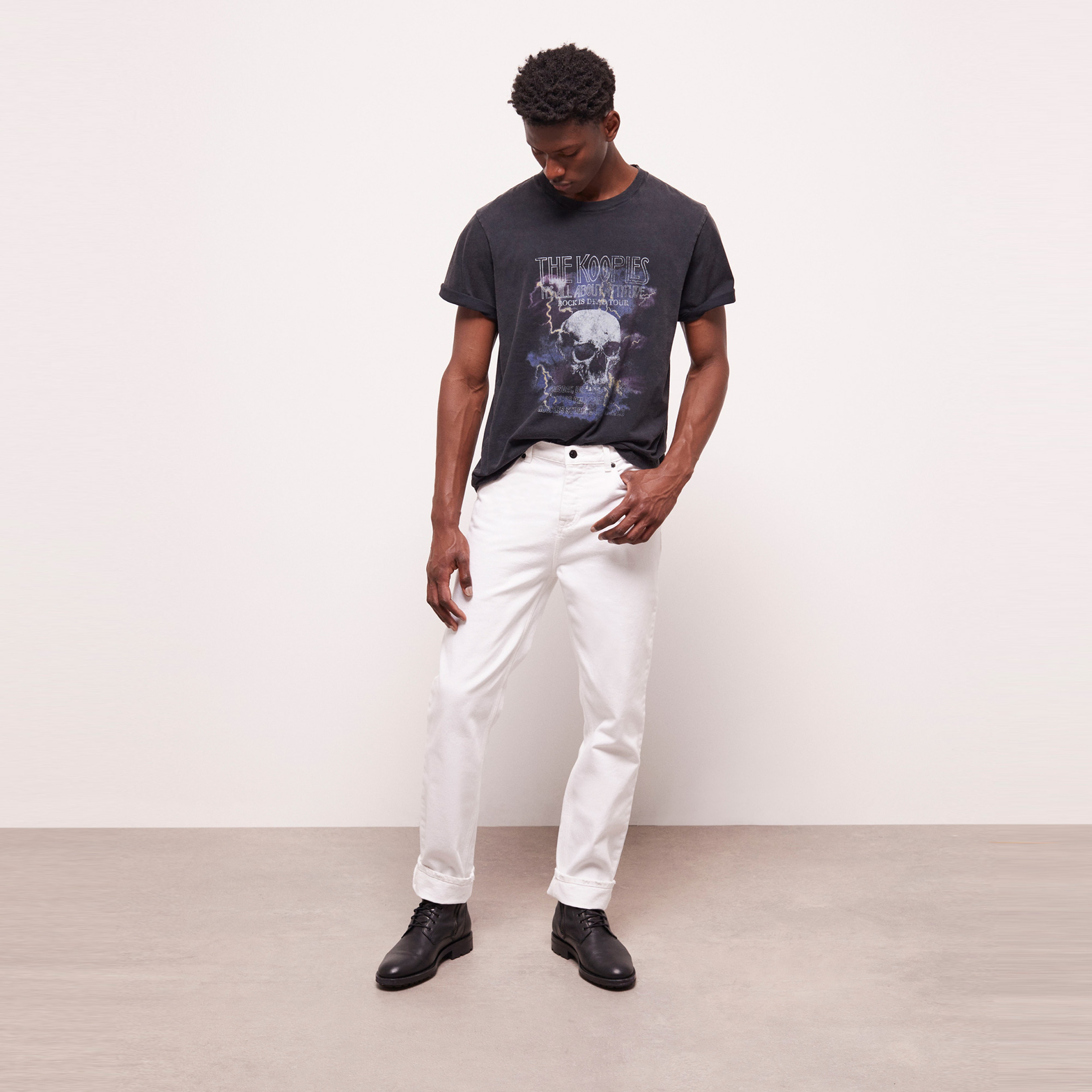 The Kooples Printed Cotton Erkek Gri T-Shirt