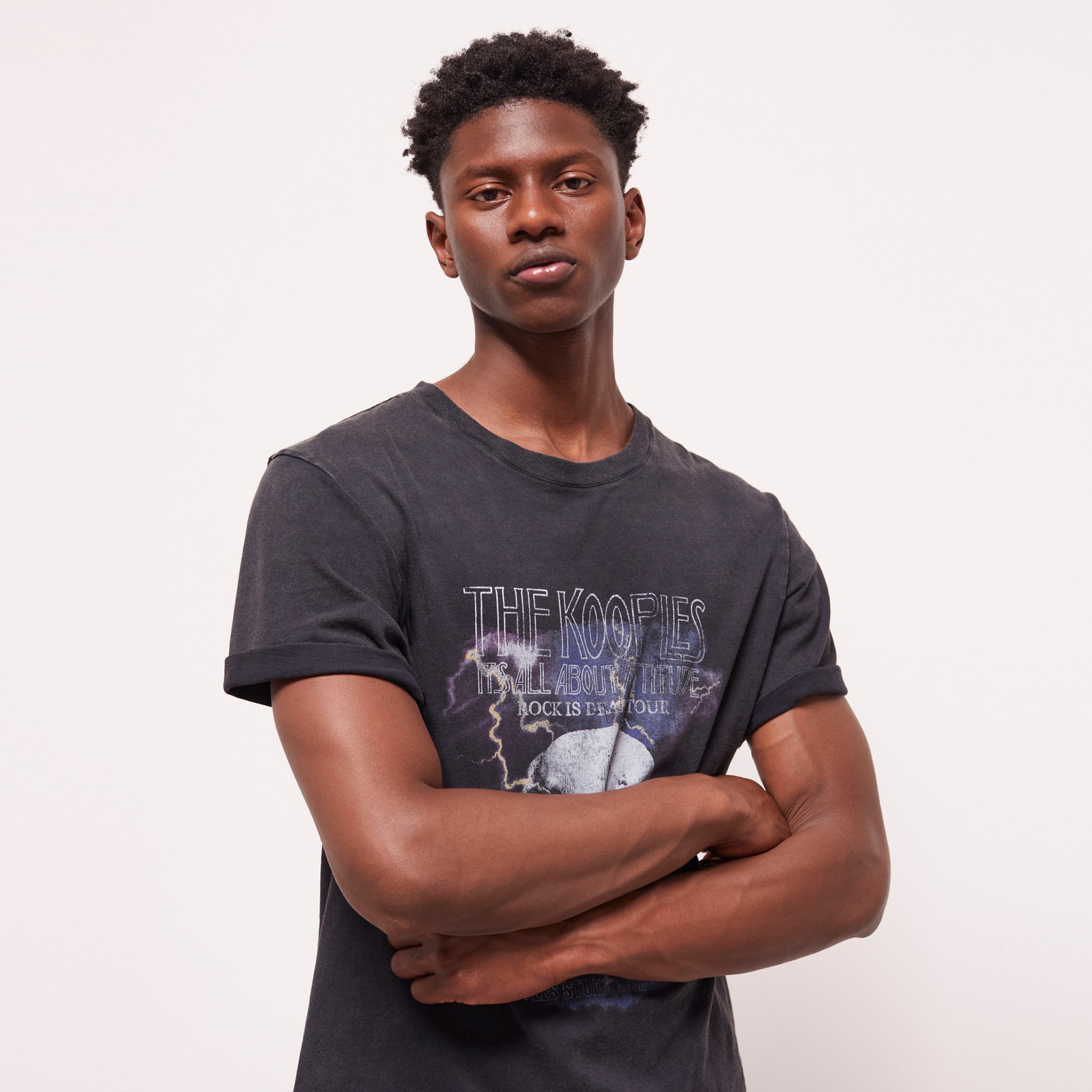 The Kooples Printed Cotton Erkek Gri T-Shirt