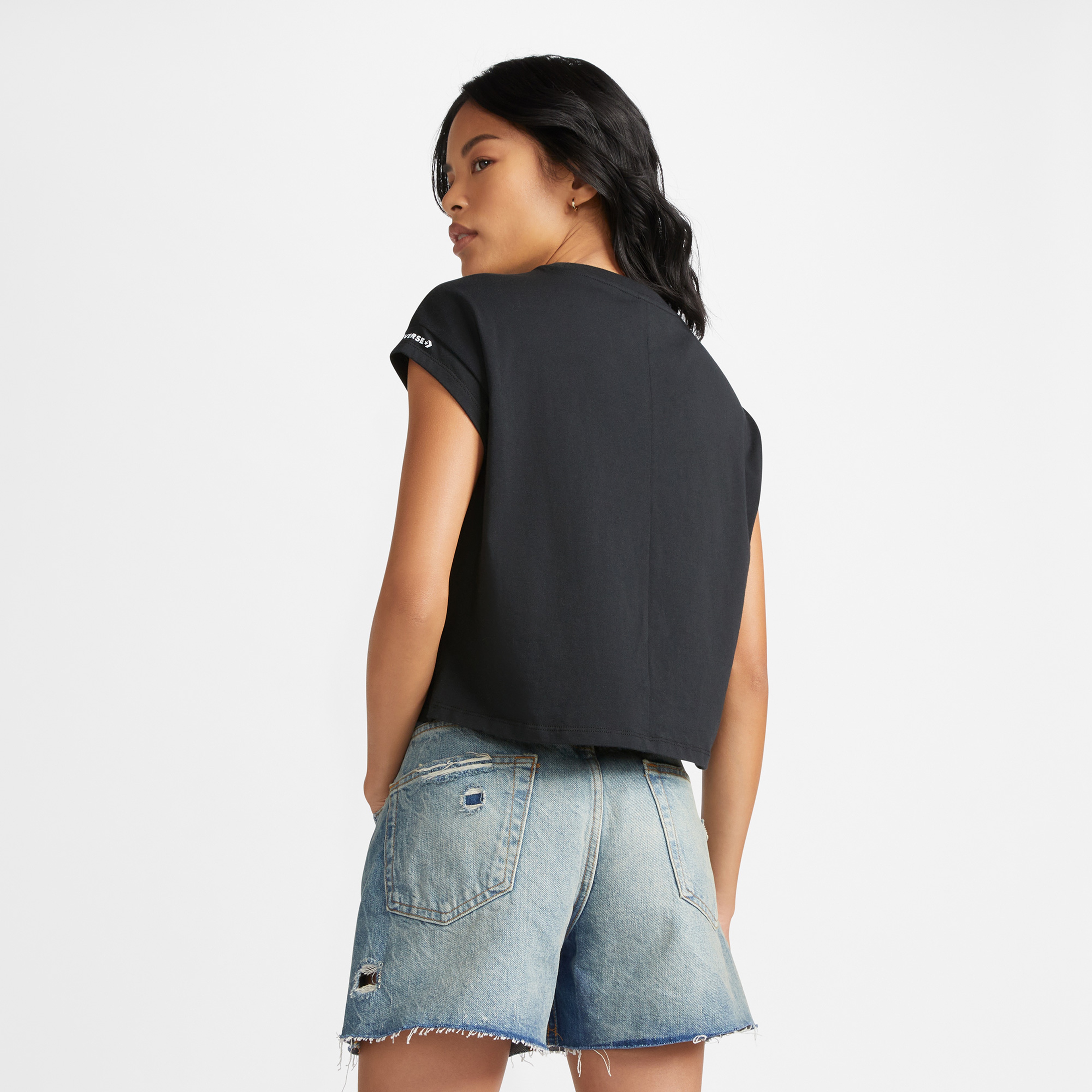 Converse Wordmark Twist Kadın Siyah T-Shirt