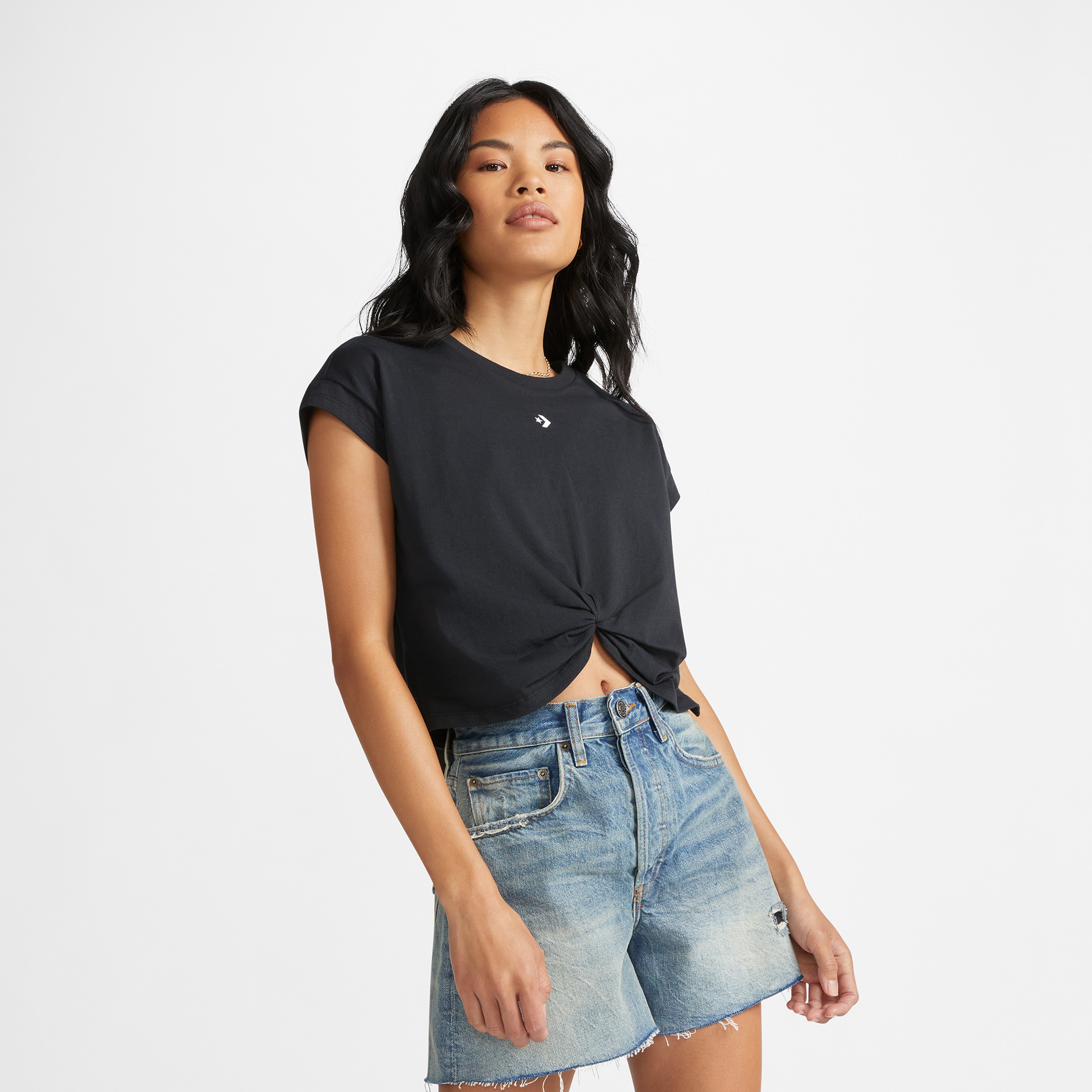 Converse Wordmark Twist Kadın Siyah T-Shirt